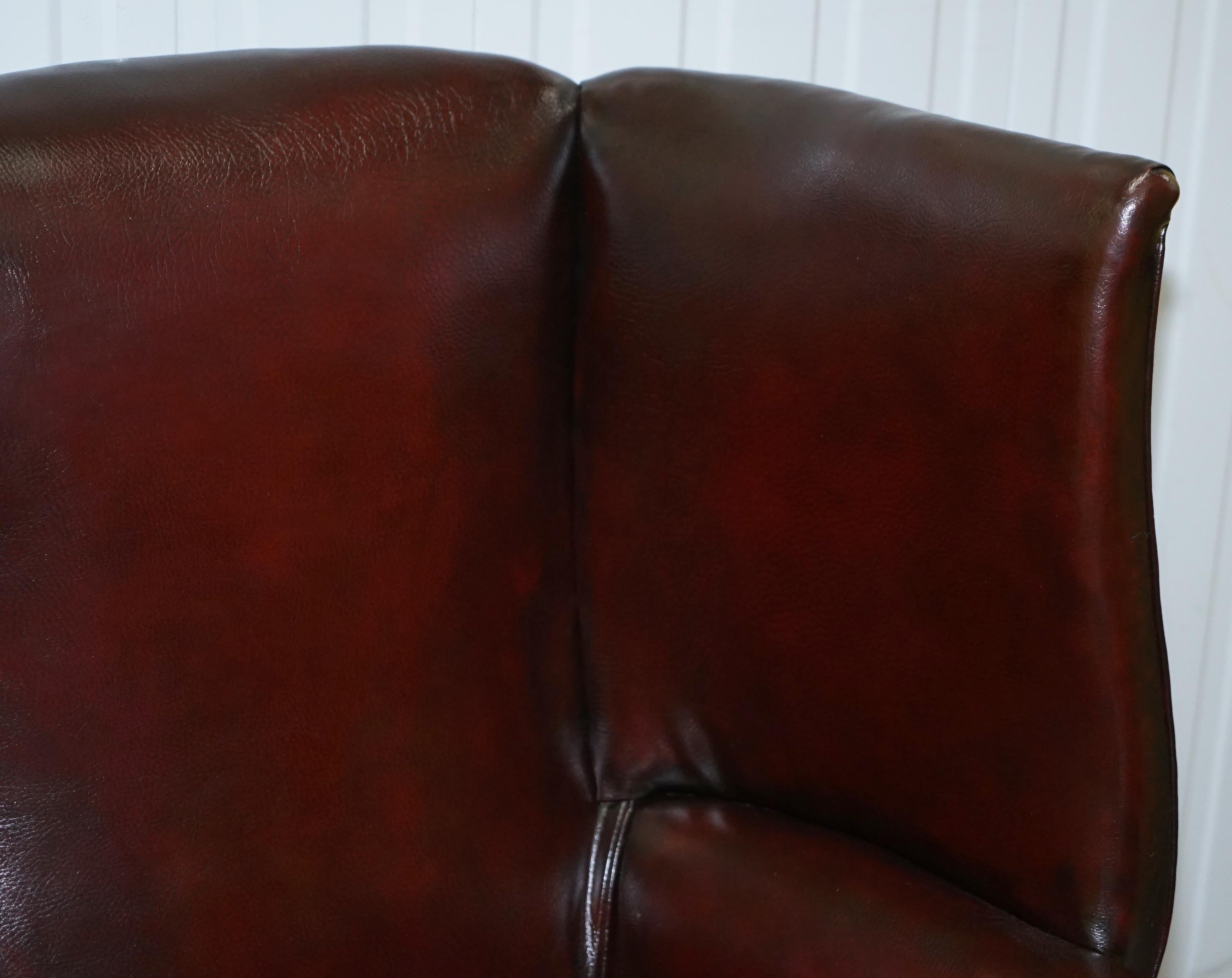 Restored Reddish Brown Hand Dyed Leather Victorian Porters Wingback Armchair 5