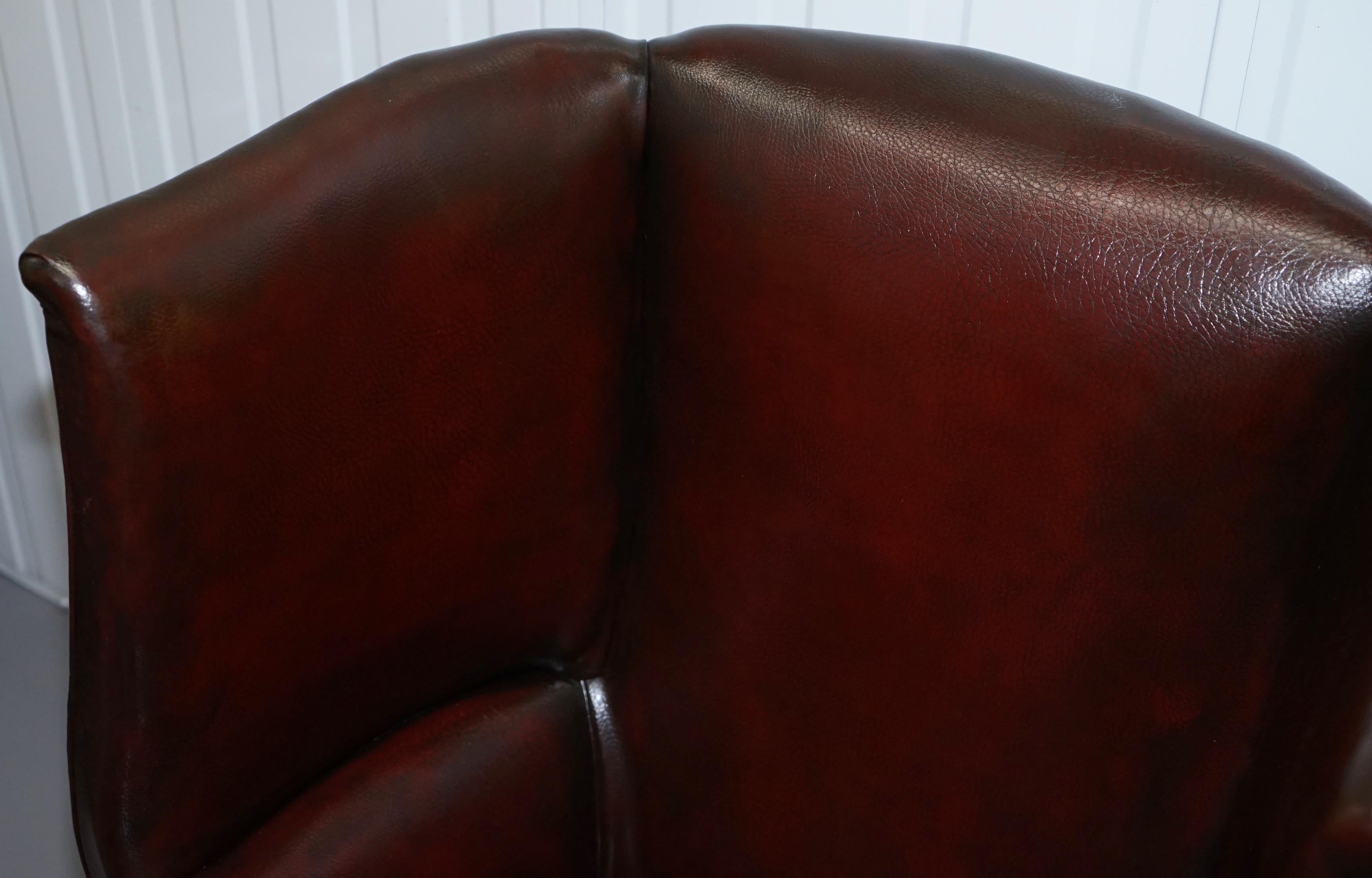 Restored Reddish Brown Hand Dyed Leather Victorian Porters Wingback Armchair 7