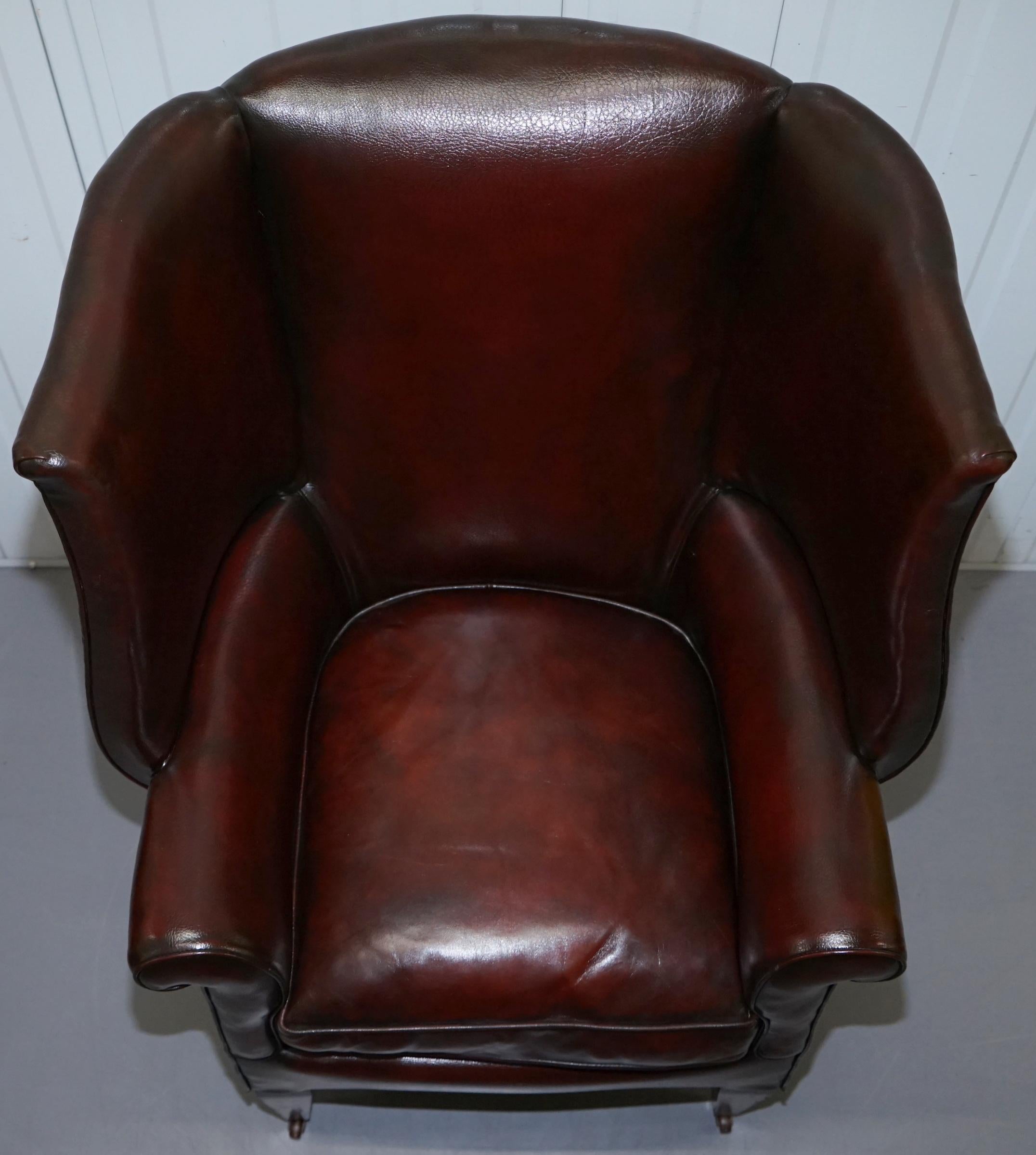 Restored Reddish Brown Hand Dyed Leather Victorian Porters Wingback Armchair 3