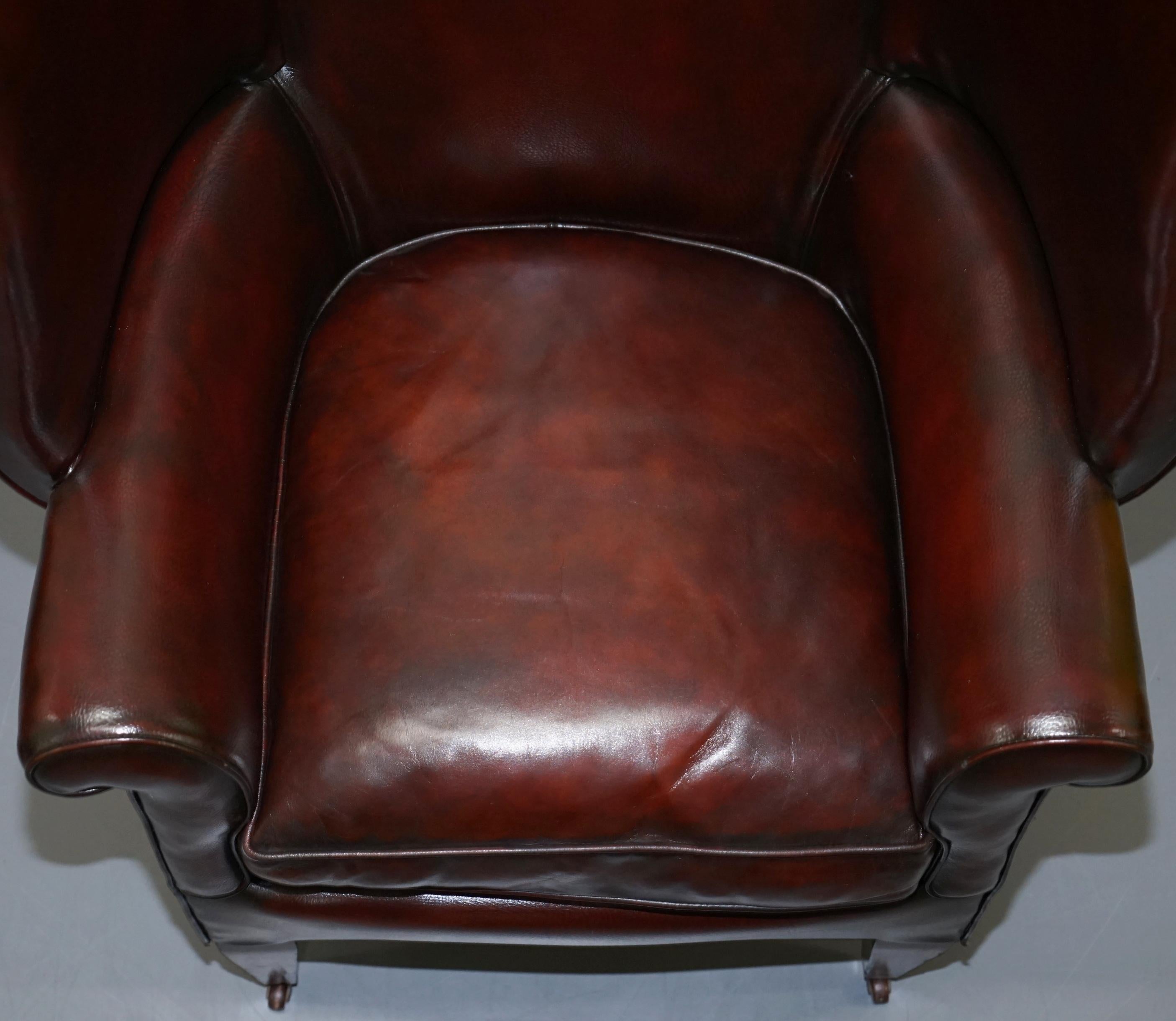 Restored Reddish Brown Hand Dyed Leather Victorian Porters Wingback Armchair 4