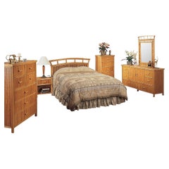 Retro  Restored Reed Rattan "Baja" Bedroom Set With Rattan Pulls - 6 Pieces