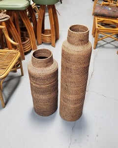 Restored Reed Rattan Wicker Decorative Vases Gabriella Crespi Styled - Pair of 2
