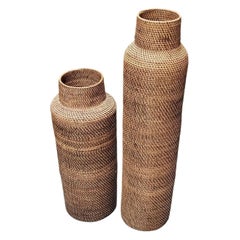 Restored Reed Rattan Wicker Decorative Vases Gabriella Crespi Styled - Pair of 2