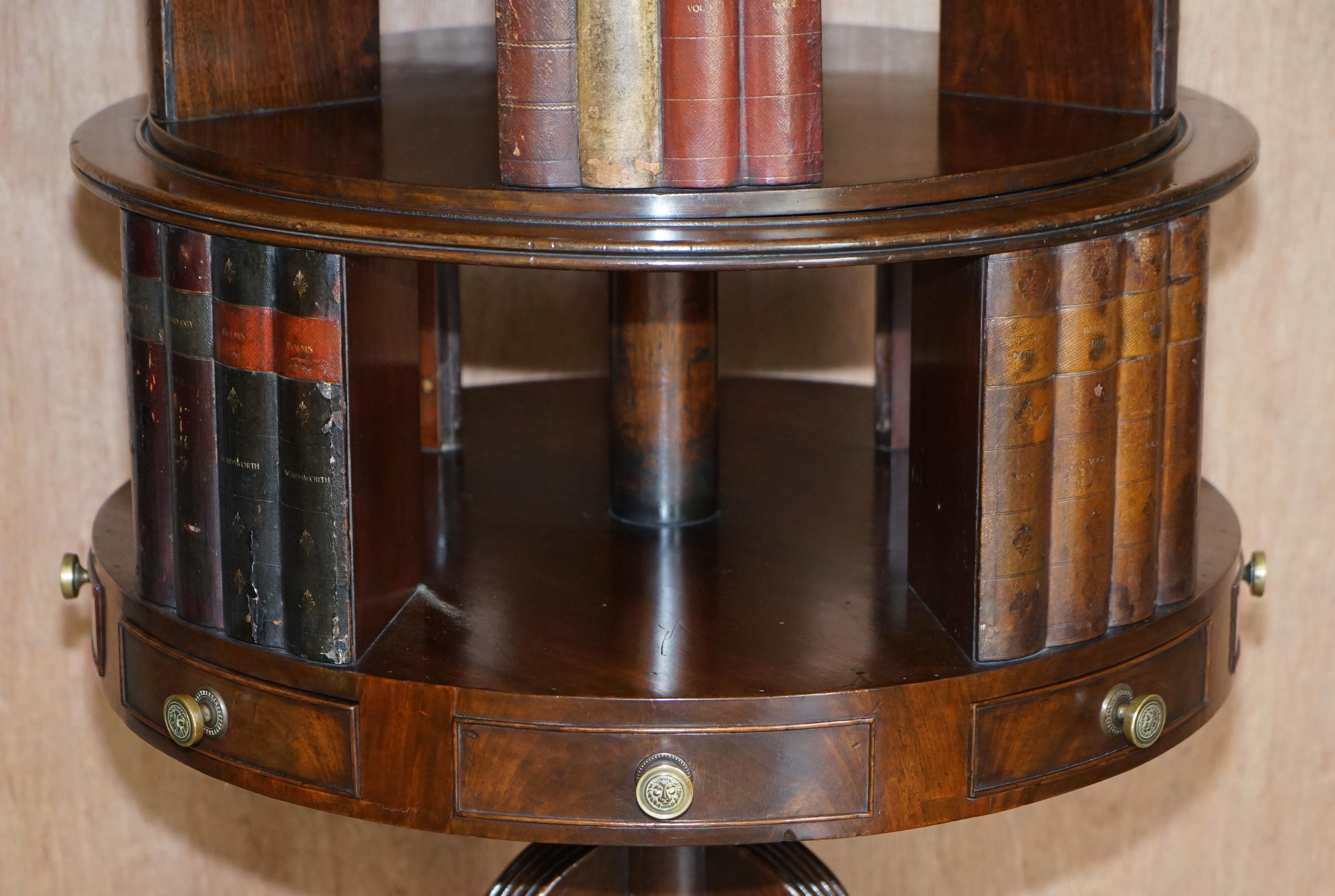 Restored Regency circa 1810 Revolving Hardwood Library Bookcase with Faux Books For Sale 7
