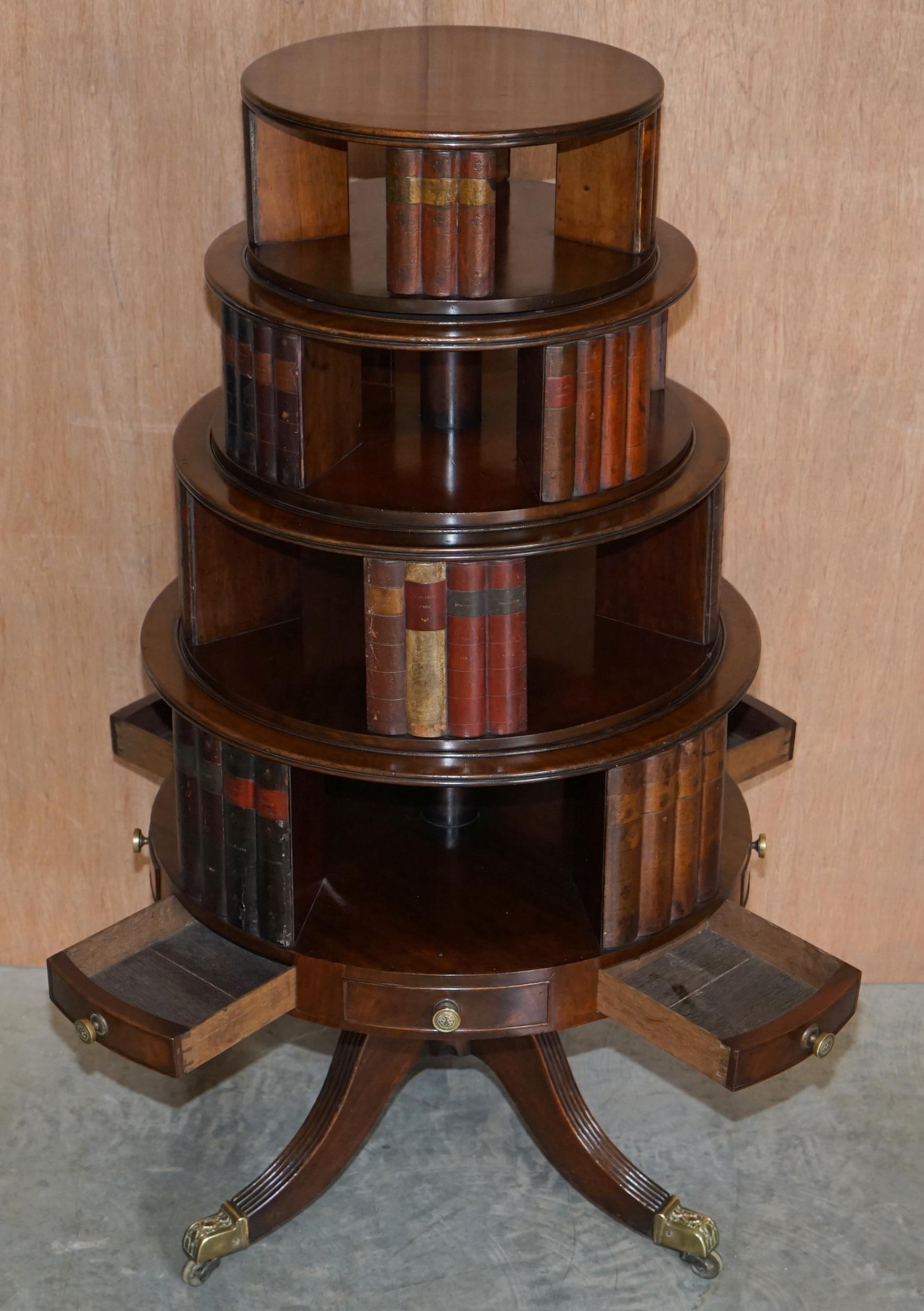 Restored Regency circa 1810 Revolving Hardwood Library Bookcase with Faux Books For Sale 12