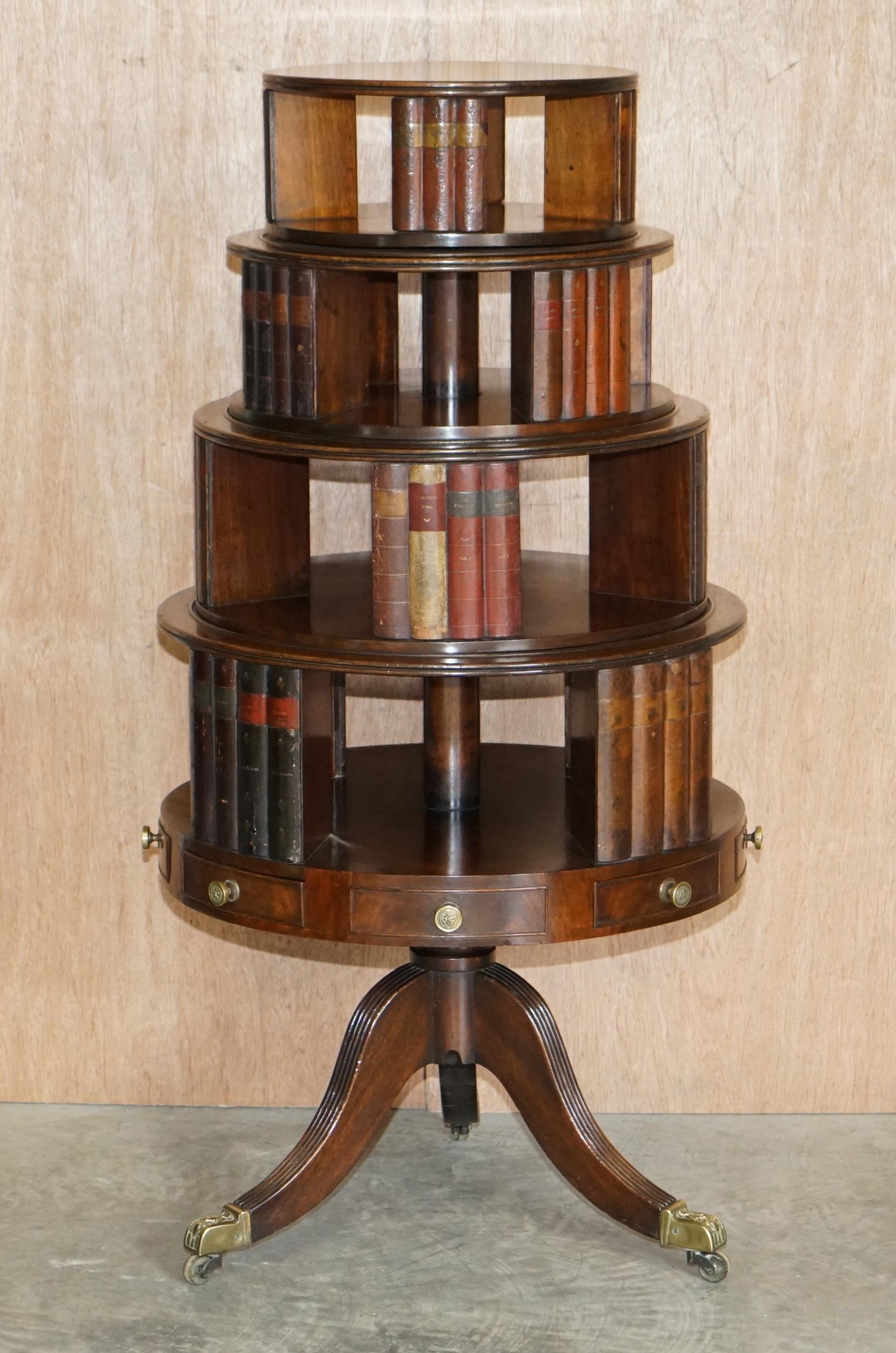 Hand-Crafted Restored Regency circa 1810 Revolving Hardwood Library Bookcase with Faux Books For Sale