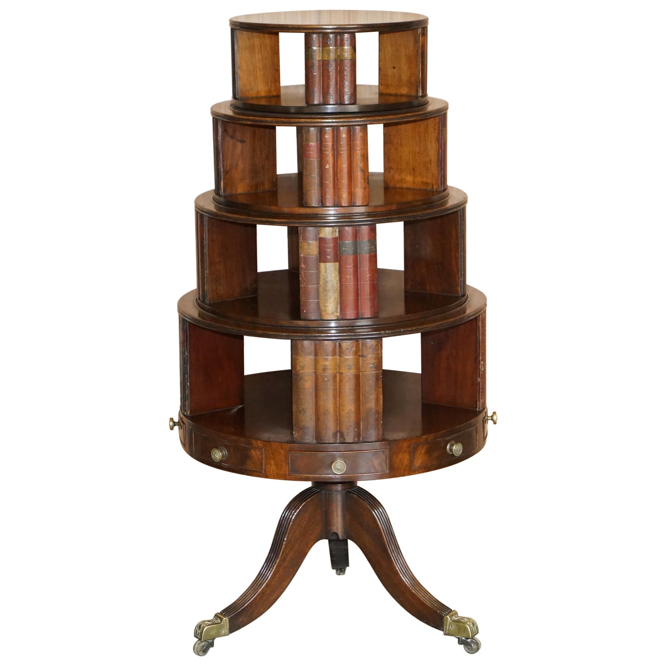 Restored Regency circa 1810 Revolving Hardwood Library Bookcase with Faux Books
