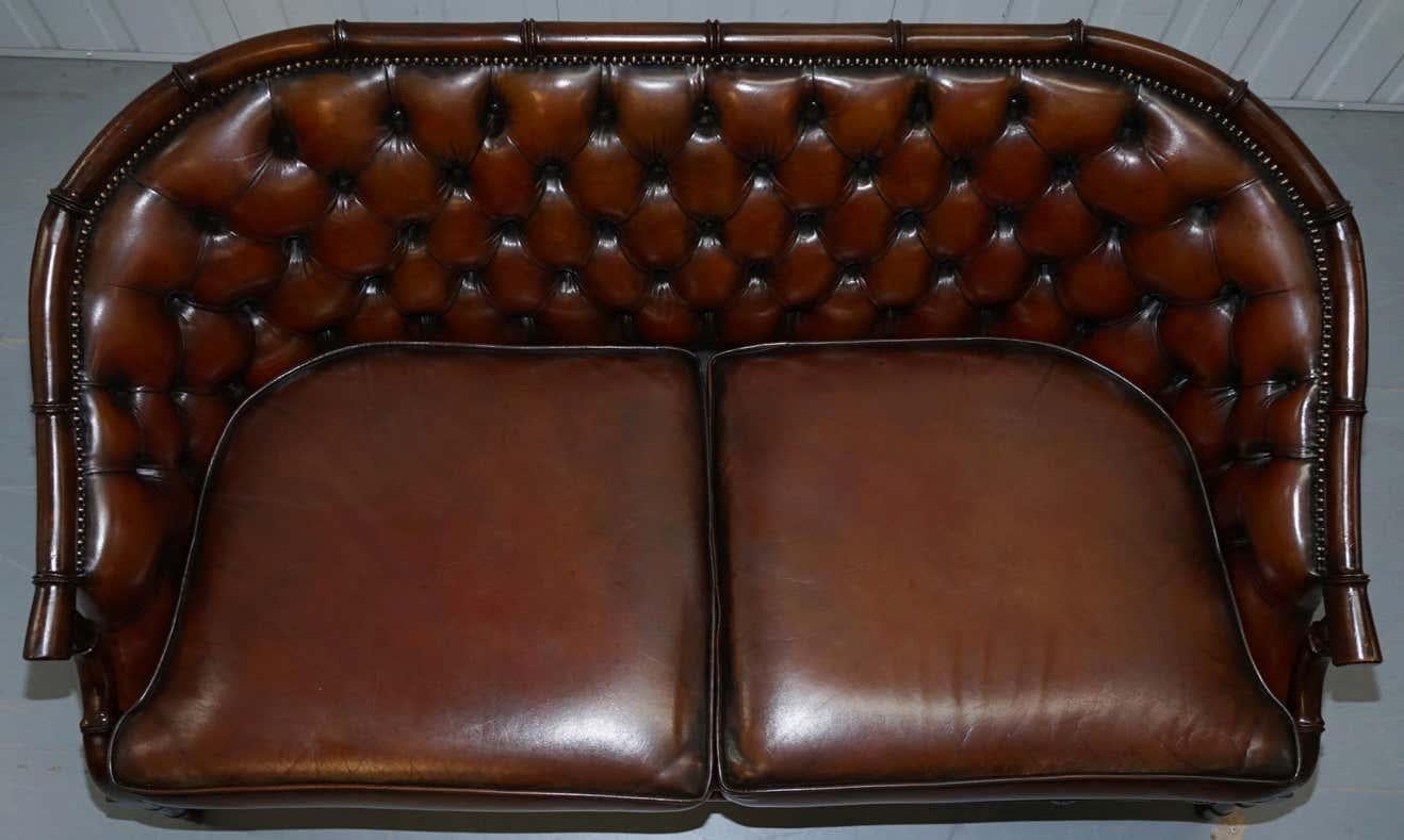 Hand-Crafted Restored Regency Style Chesterfield Tufted Brown Leather Hand Dyed Famboo Sofa