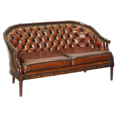 Restored Regency Style Chesterfield Tufted Brown Leather Hand Dyed Famboo Sofa