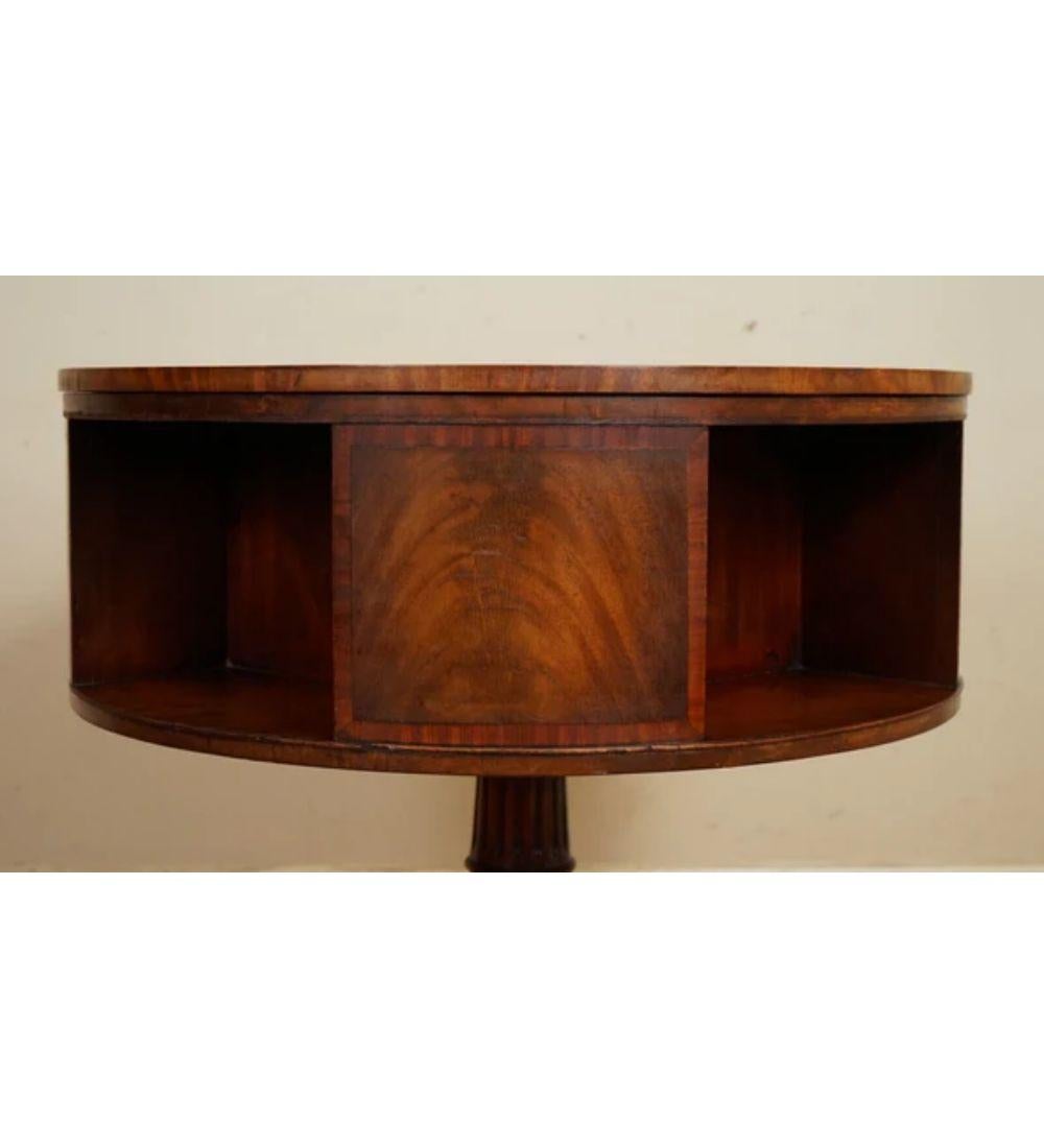 20th Century Restored Regency Style Revolving Bookcase Drum Table in Hand Dyed Whiskey Brown For Sale