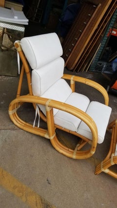 Restored Reverse Pretzel Three Strand Lounge Chair and Matching Ottoman