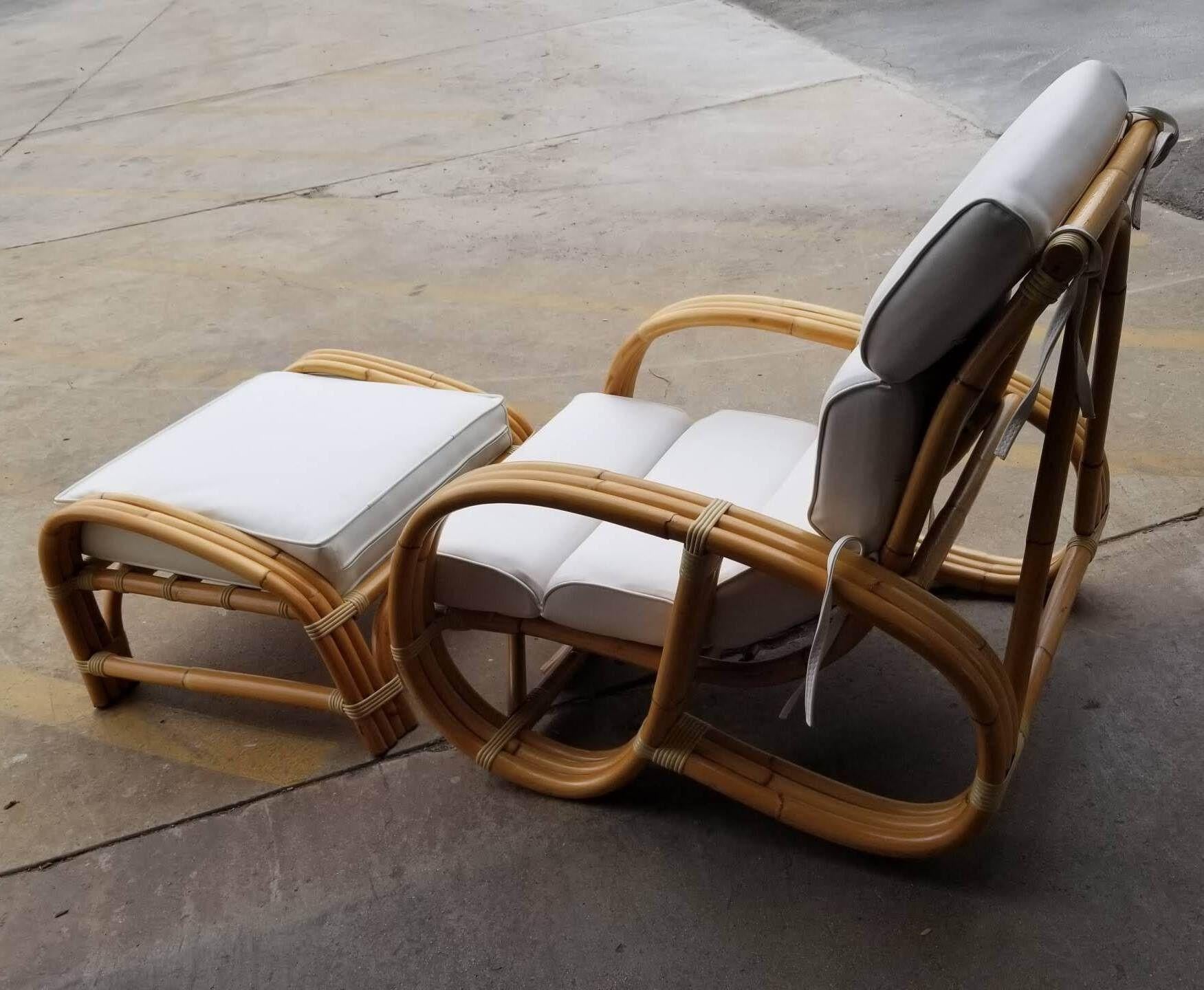 Restored Reverse Pretzel Three Strand Lounge Chair and Matching Ottoman For Sale 2