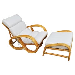 Restored Reverse Pretzel Three Strand Lounge Chair and Matching Ottoman