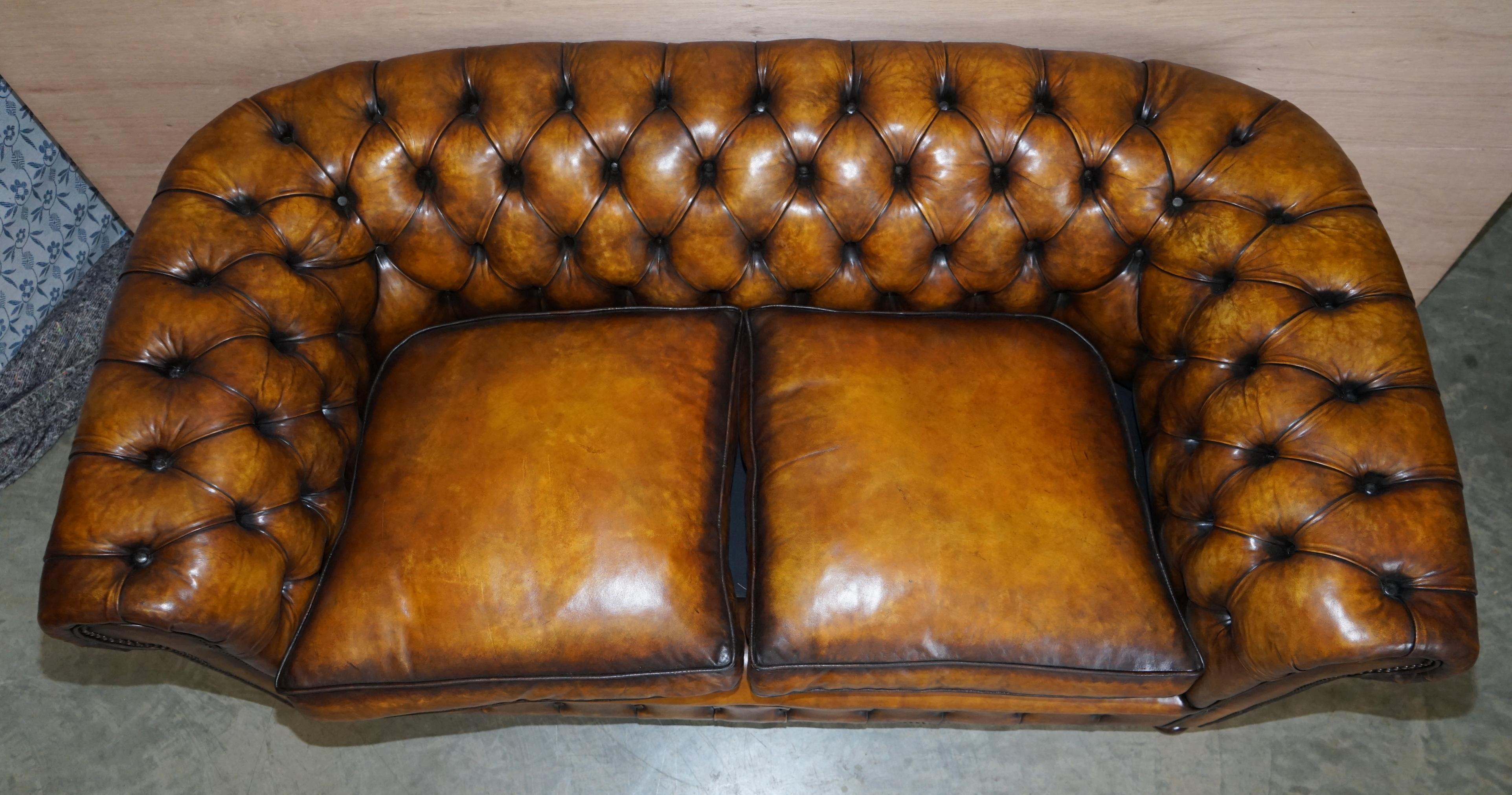 Victorian Restored Rich Cigar Brown Leather Chesterfield Club Sofa Feather Filled Cushions