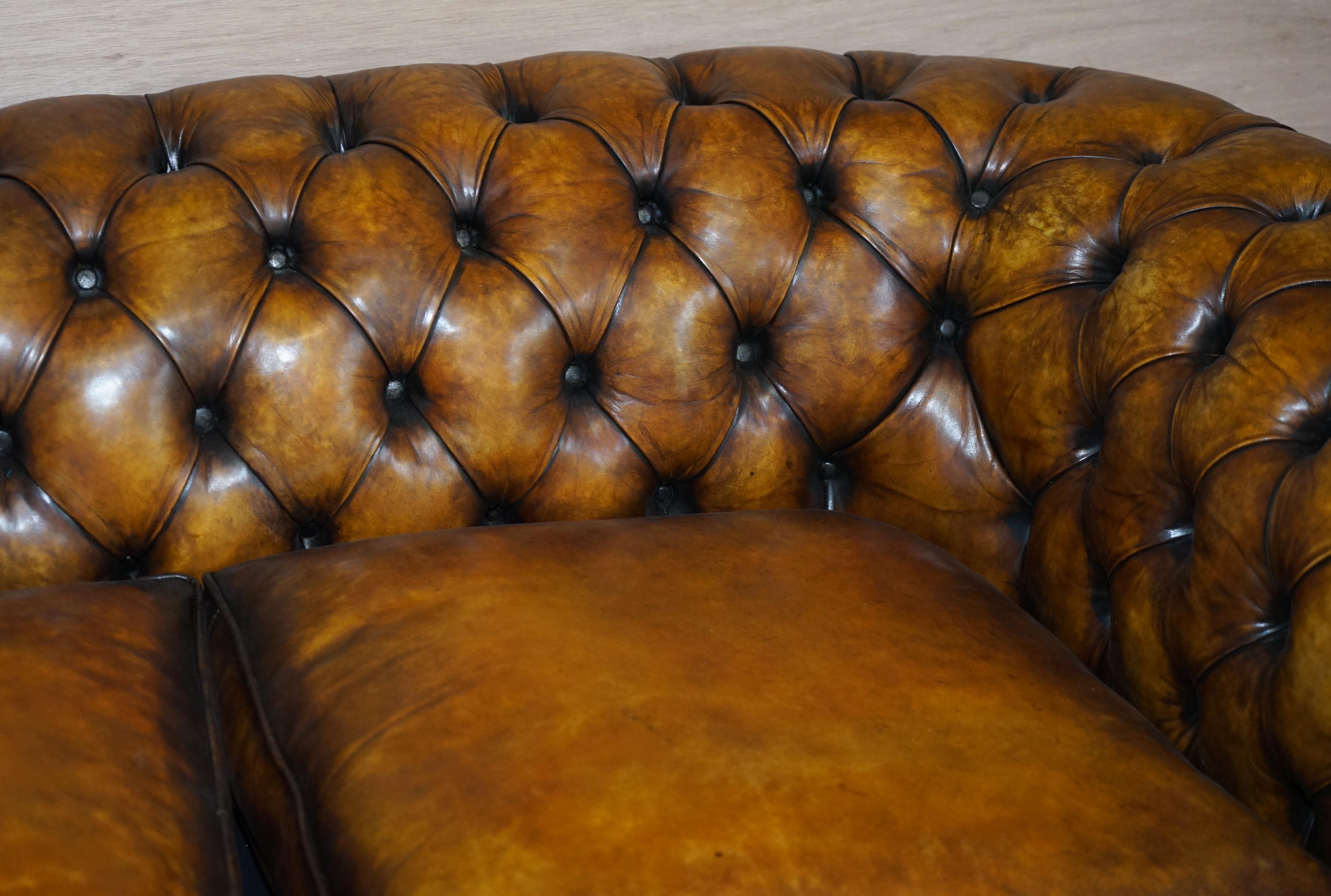 Hand-Crafted Restored Rich Cigar Brown Leather Chesterfield Club Sofa Feather Filled Cushions