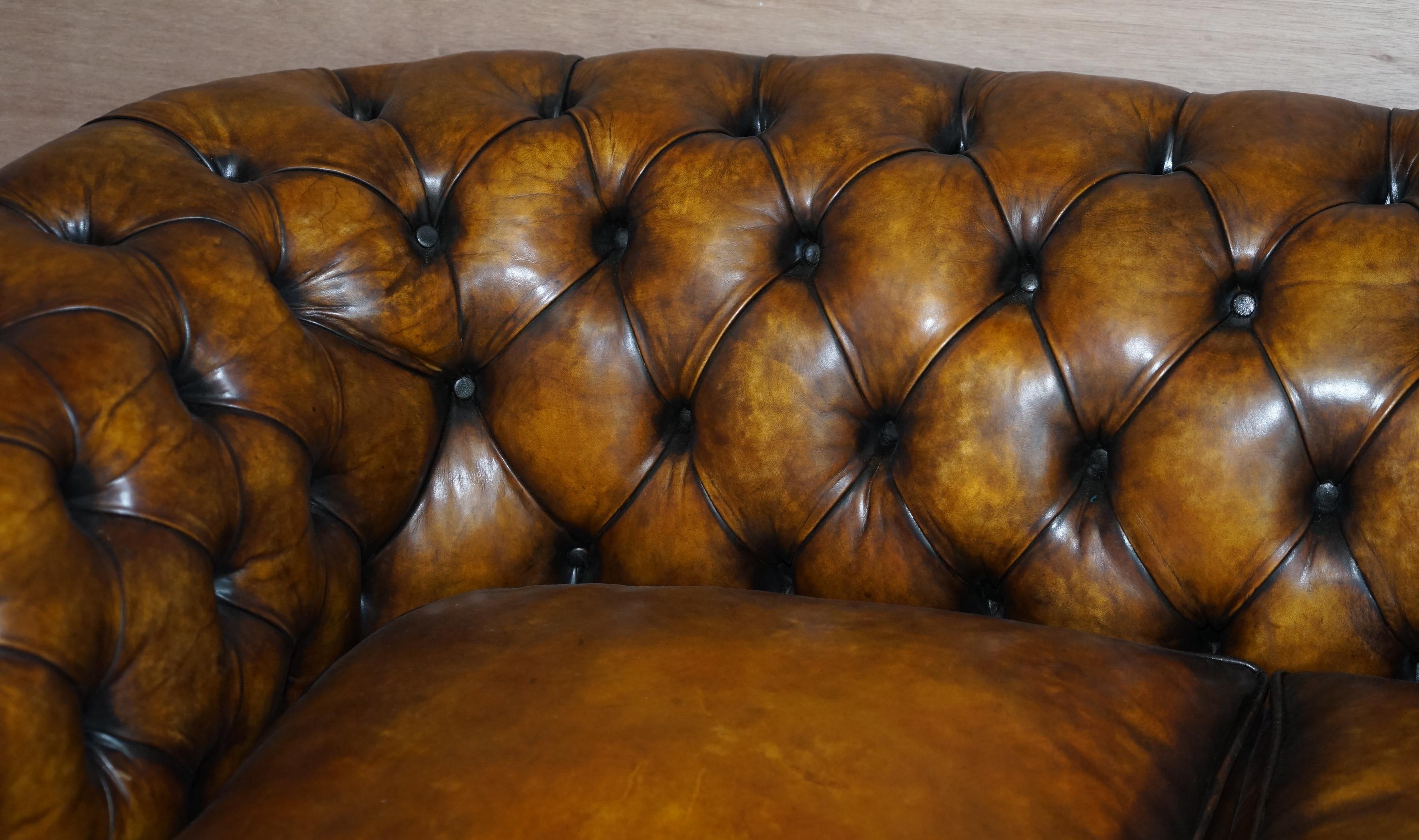 20th Century Restored Rich Cigar Brown Leather Chesterfield Club Sofa Feather Filled Cushions