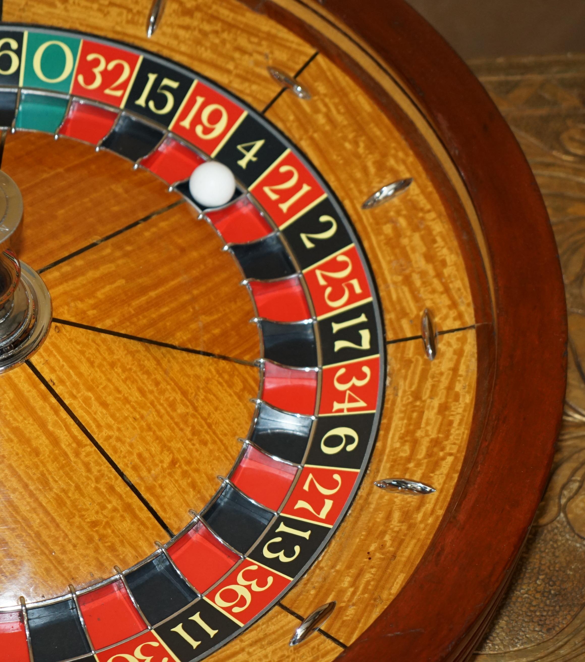 RESTORED RITZ HOTEL PARIS ABP LONDON SATiNWOOD & HARDWOOD ROULETTE WHEEL & CASE For Sale 1