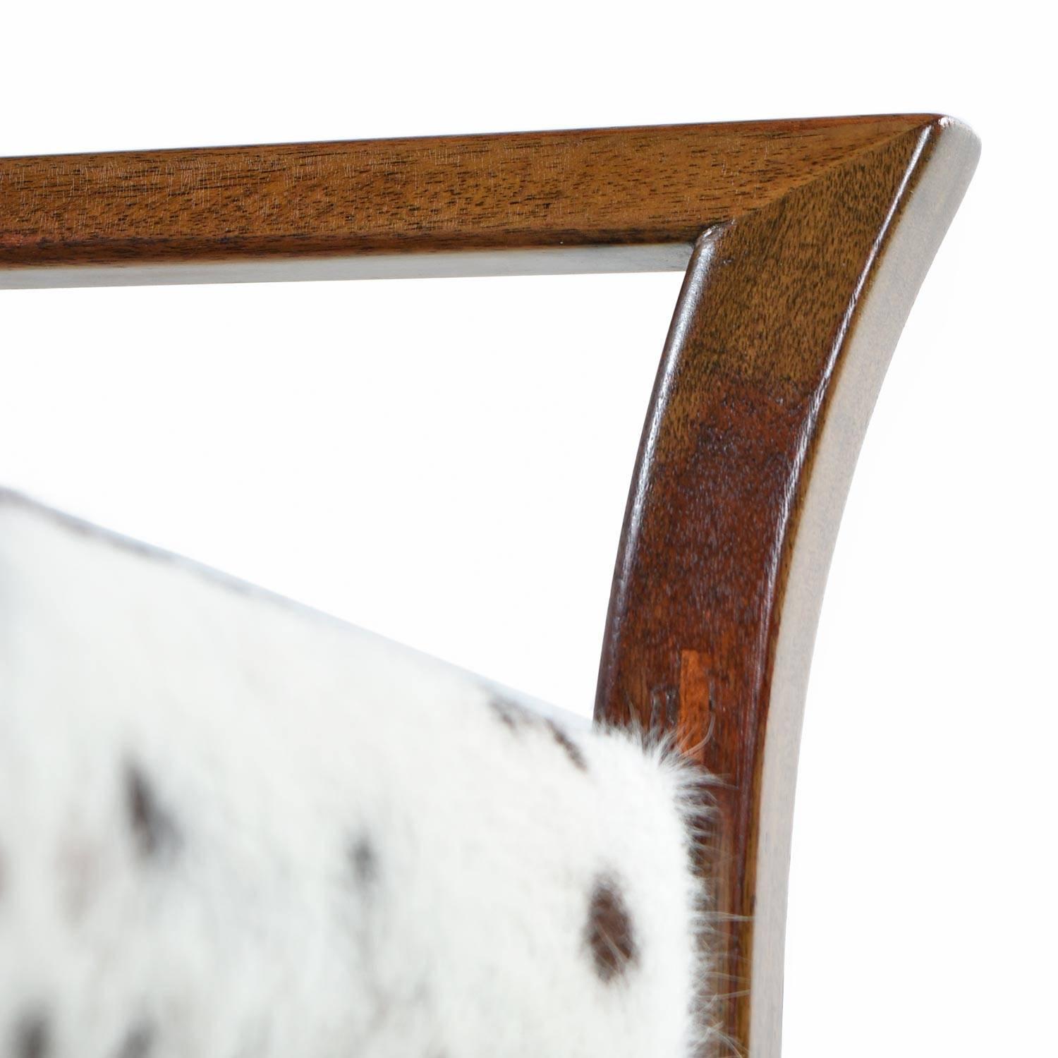 American Restored Robsjohn-Gibbings Style Flared Arm Mahogany Lounge Chair in Cowhide
