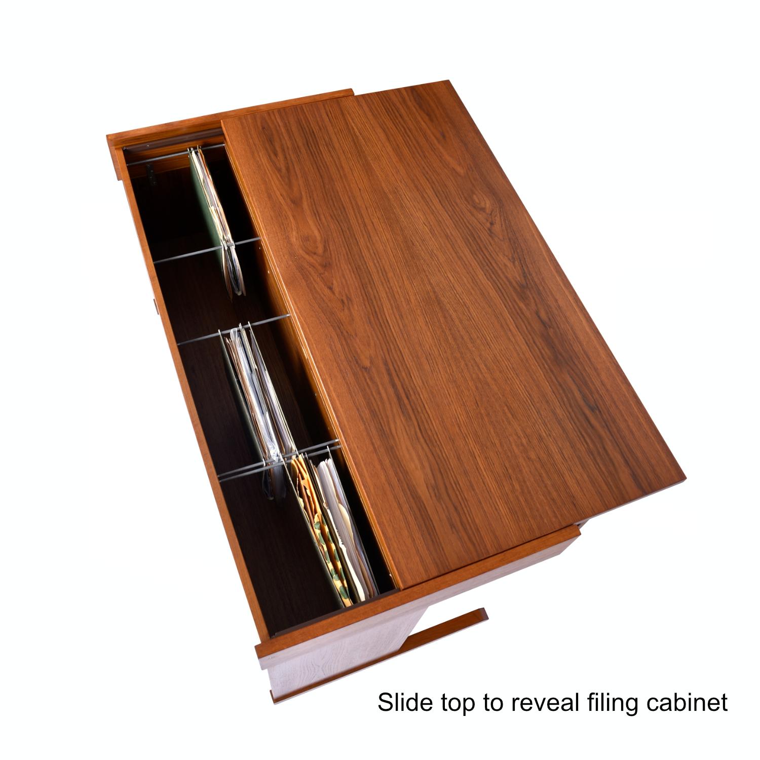 Mid-Century Modern Restored Roll-Top Vi-Ma Danish Teak Desk with Hidden Filing Cabinet