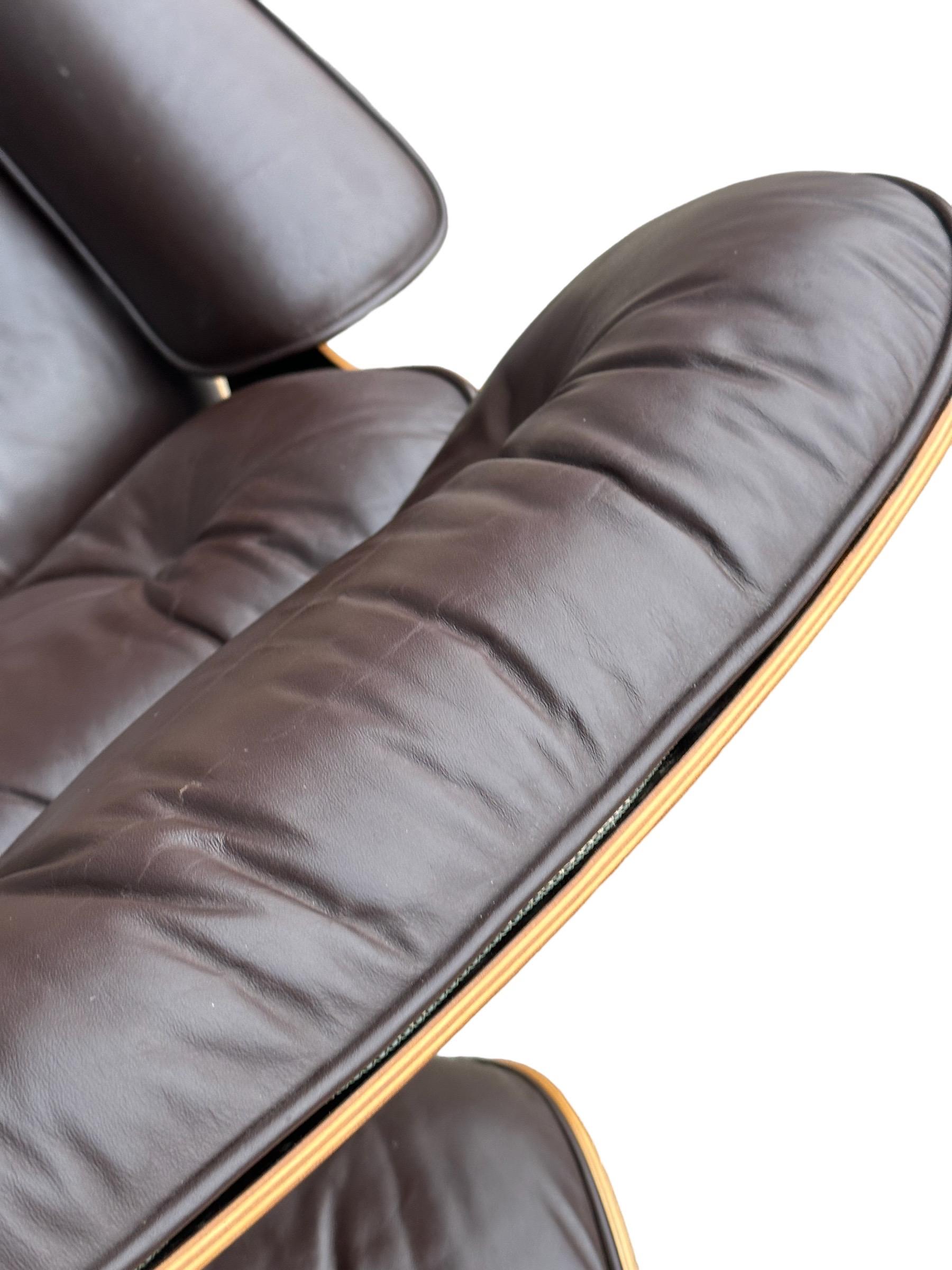 Restored Rosewood Eames Lounge Chair with Brown Leather Cushions For