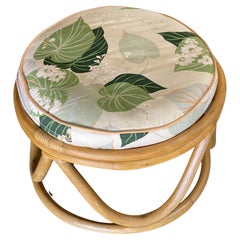 Retro Restored Round Open Base Ottoman Stool with Bark Cloth Covering