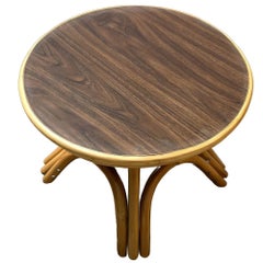 Restored Round Rattan Coffee Table w/ Arched Base