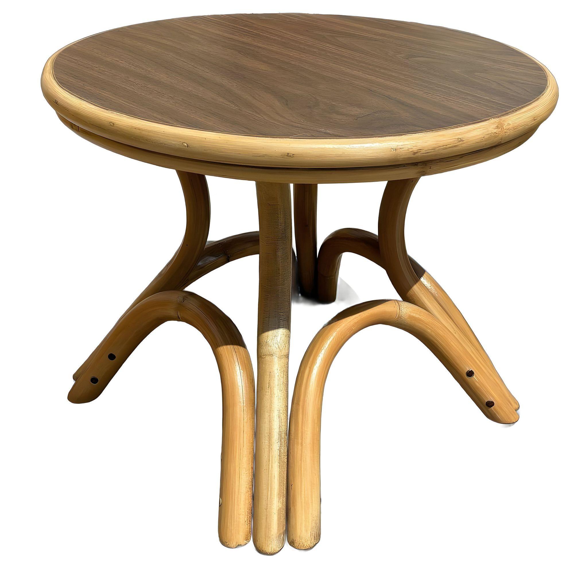 Restored Round Rattan Coffee Table w/ Arched Base In Excellent Condition For Sale In Van Nuys, CA