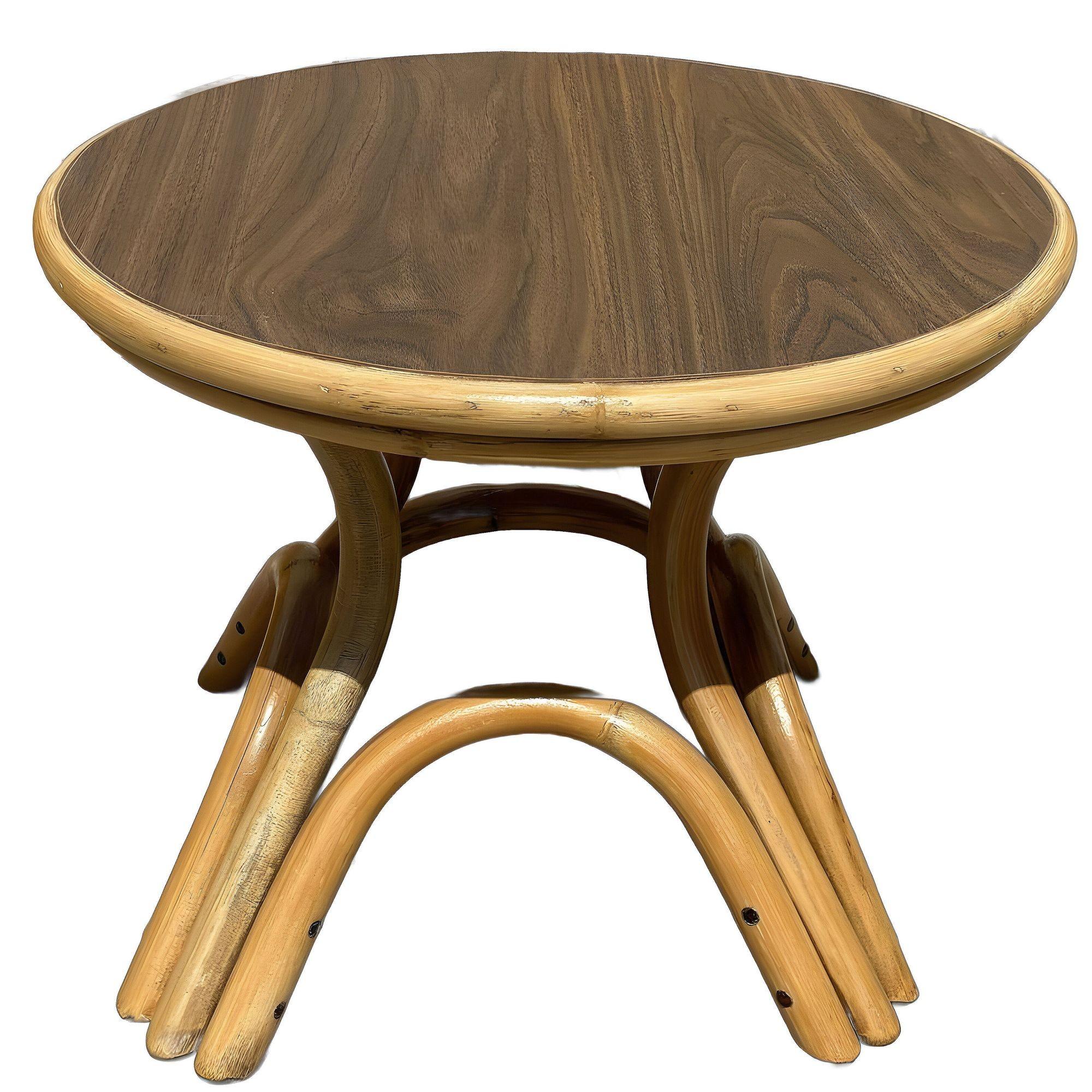 Mid-20th Century Restored Round Rattan Coffee Table w/ Arched Base For Sale