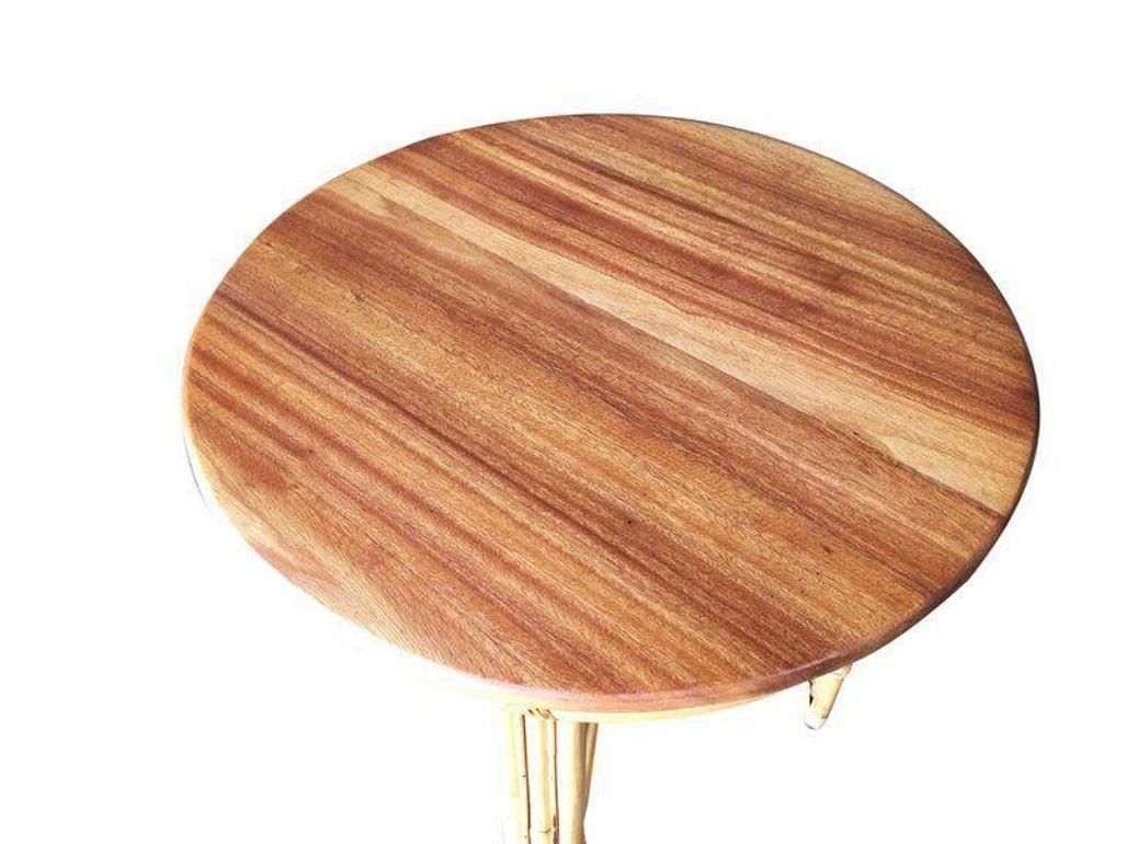 Mid-Century Modern Restored Round Rattan & Mahogany Tall Cofffee Table W/ Wicker Wrapped 