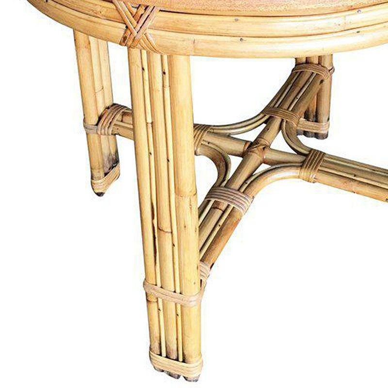 American Restored Round Rattan & Mahogany Tall Cofffee Table W/ Wicker Wrapped 