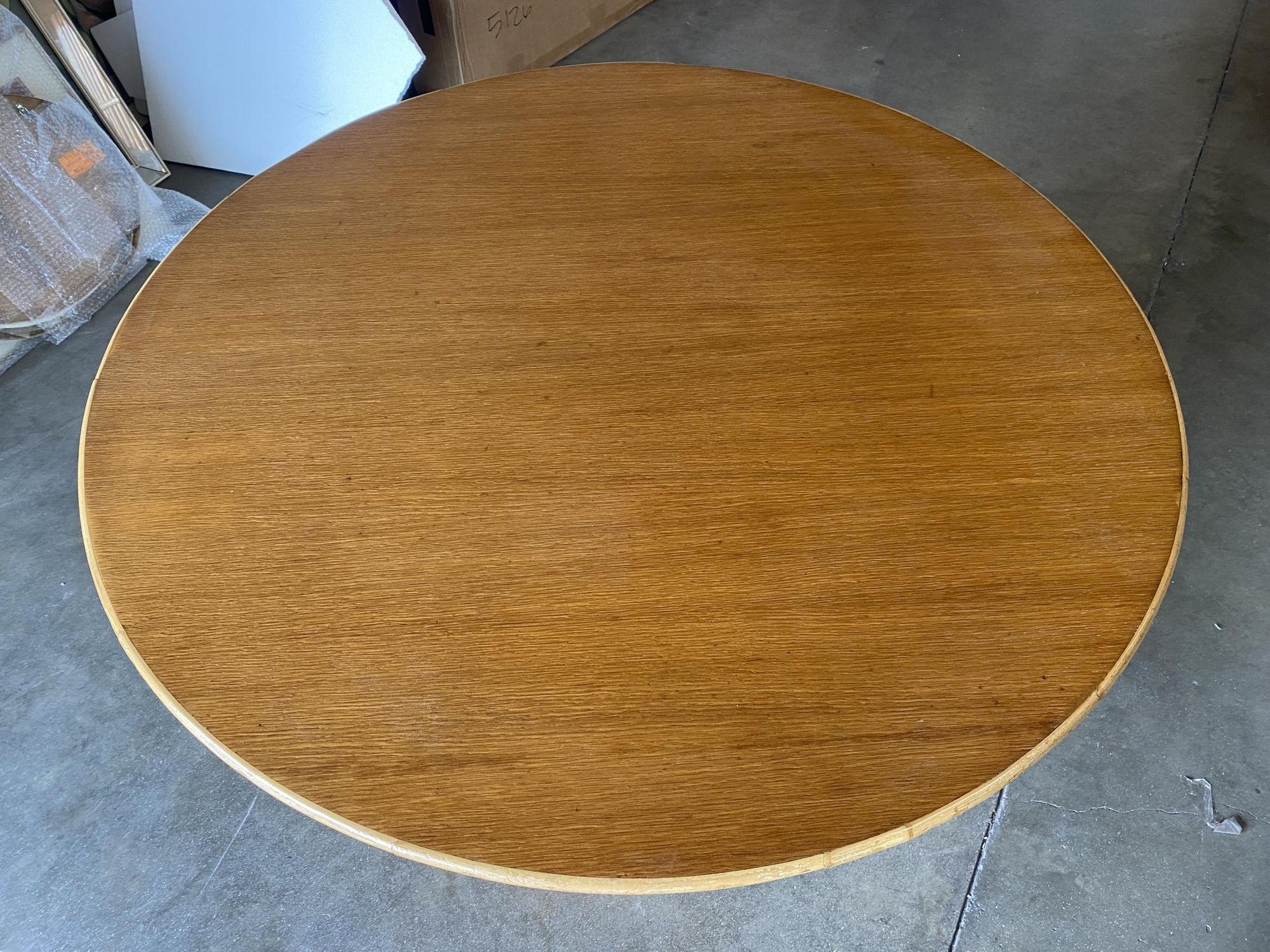 Restored Round Stacked Rattan Pedestal Dining Table Mahogany Top For Sale 2