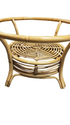 Restored Round Two-Tier Rattan Spiral Coffee Table w/ Glass Top