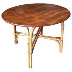 rattan coffee table round Restored Round "x" Base Rattan Coffee Table with Oak Top