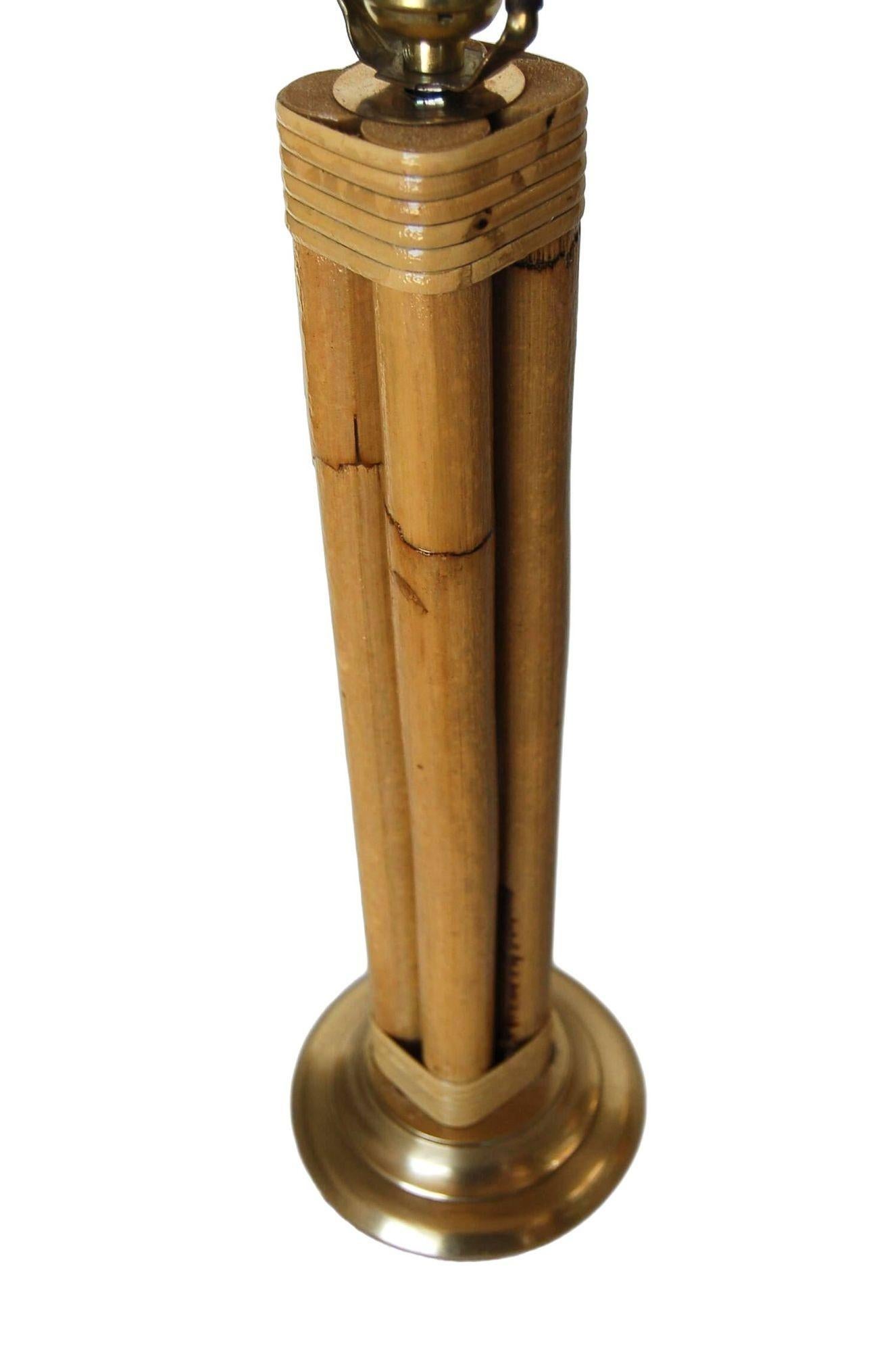 Mid-20th Century Restored Four Strand Rattan Table Lamp With Fancy Wrapping and Vintage Lampshade For Sale