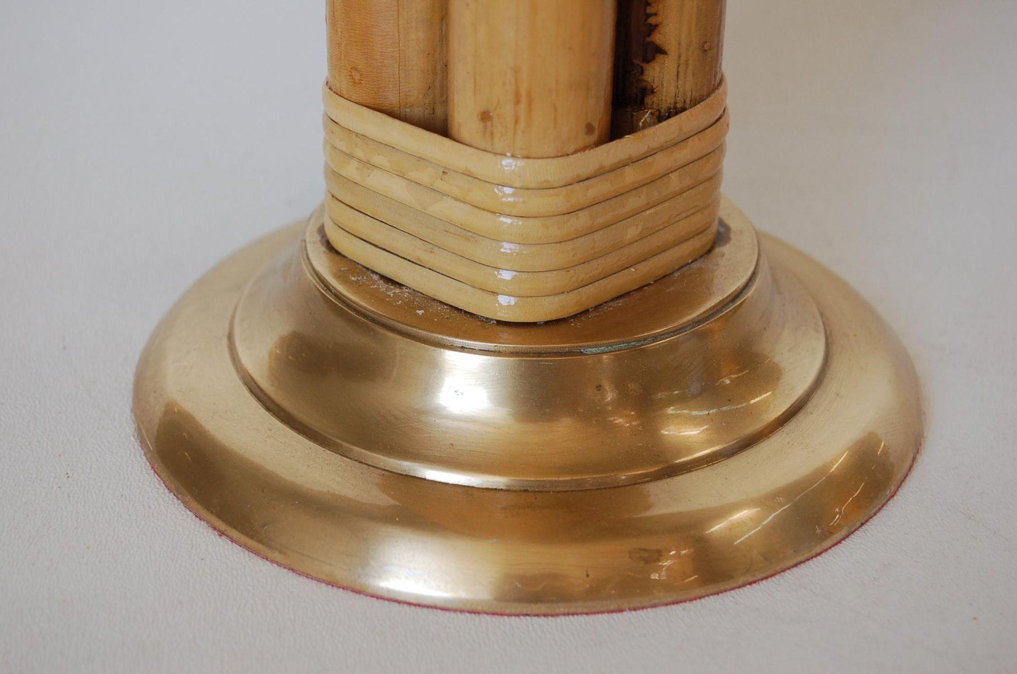 Restored Four Strand Rattan Table Lamp With Fancy Wrapping and Vintage Lampshade For Sale 1