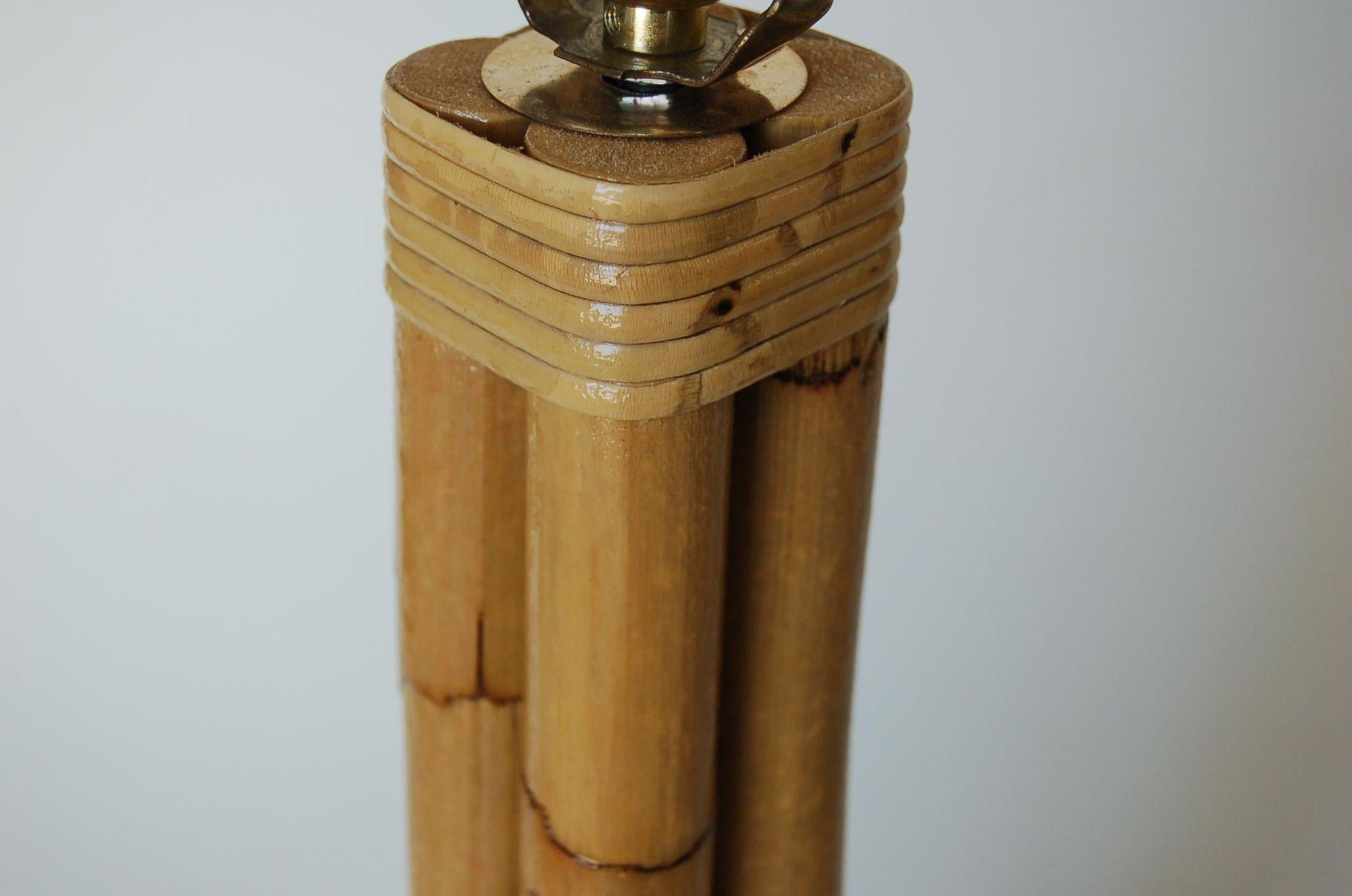 Restored Four Strand Rattan Table Lamp With Fancy Wrapping and Vintage Lampshade For Sale 2
