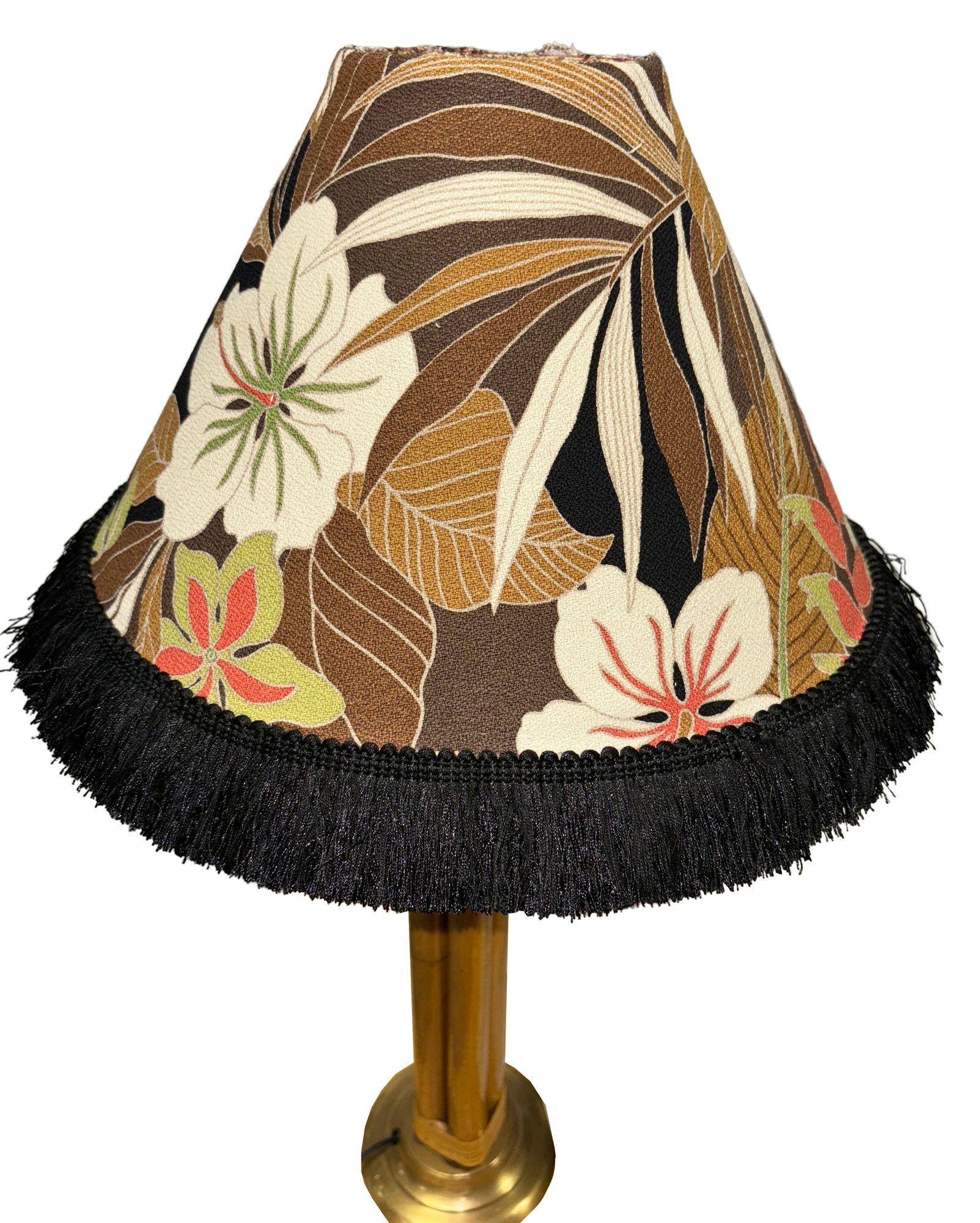 Mid-Century Modern Restored Four Strand Rattan Table Lamp With Fancy Wrapping and Vintage Lampshade For Sale