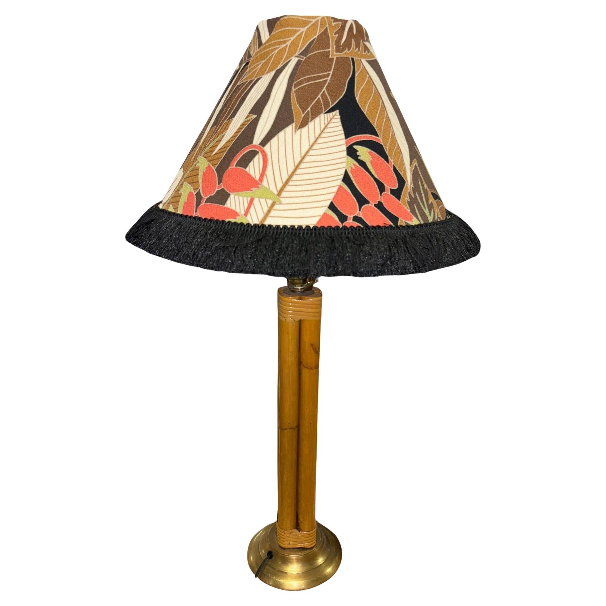 Restored Four Strand Rattan Table Lamp With Fancy Wrapping and Vintage Lampshade