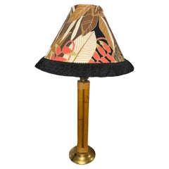 Restored Four Strand Rattan Table Lamp With Fancy Wrapping and Vintage Lampshade