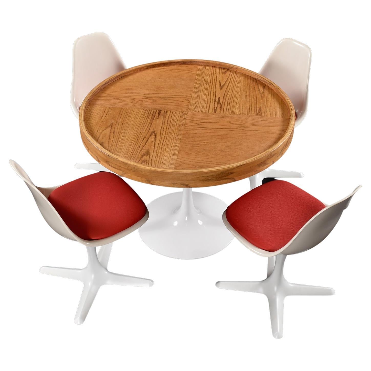 MidCentury Modern Burke Tulip Dining Table 4 Chairs Set 1960s Saarinen