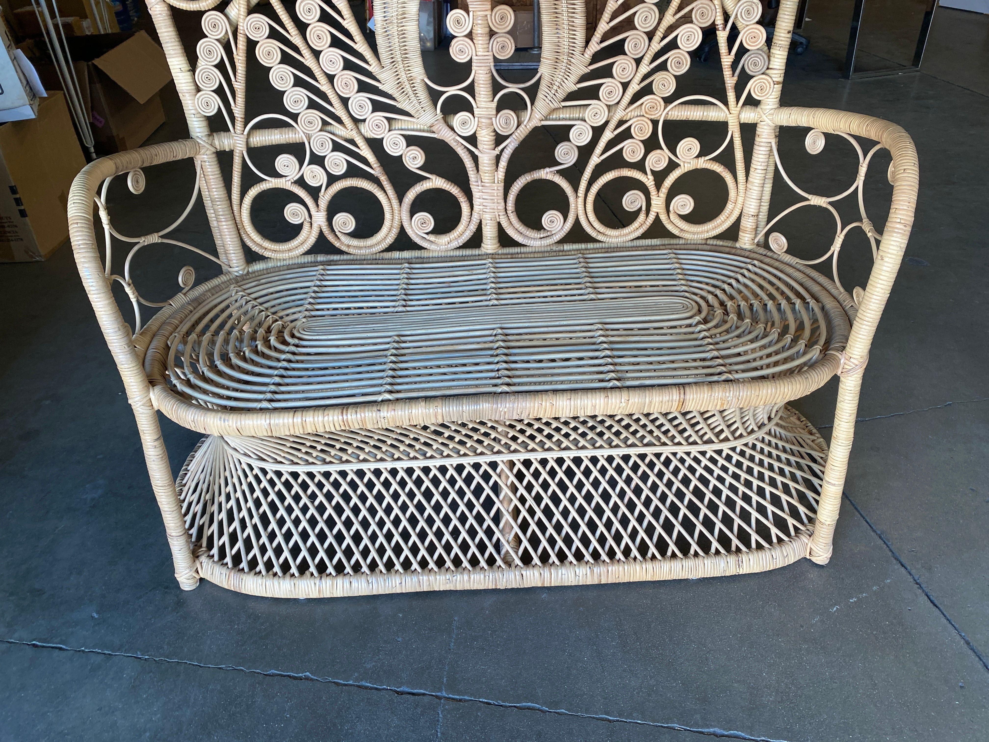 Restored Scrolling Stick Rattan and Wicker Settee 5