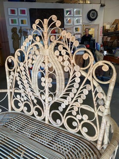 Restored Scrolling Stick Rattan and Wicker Settee