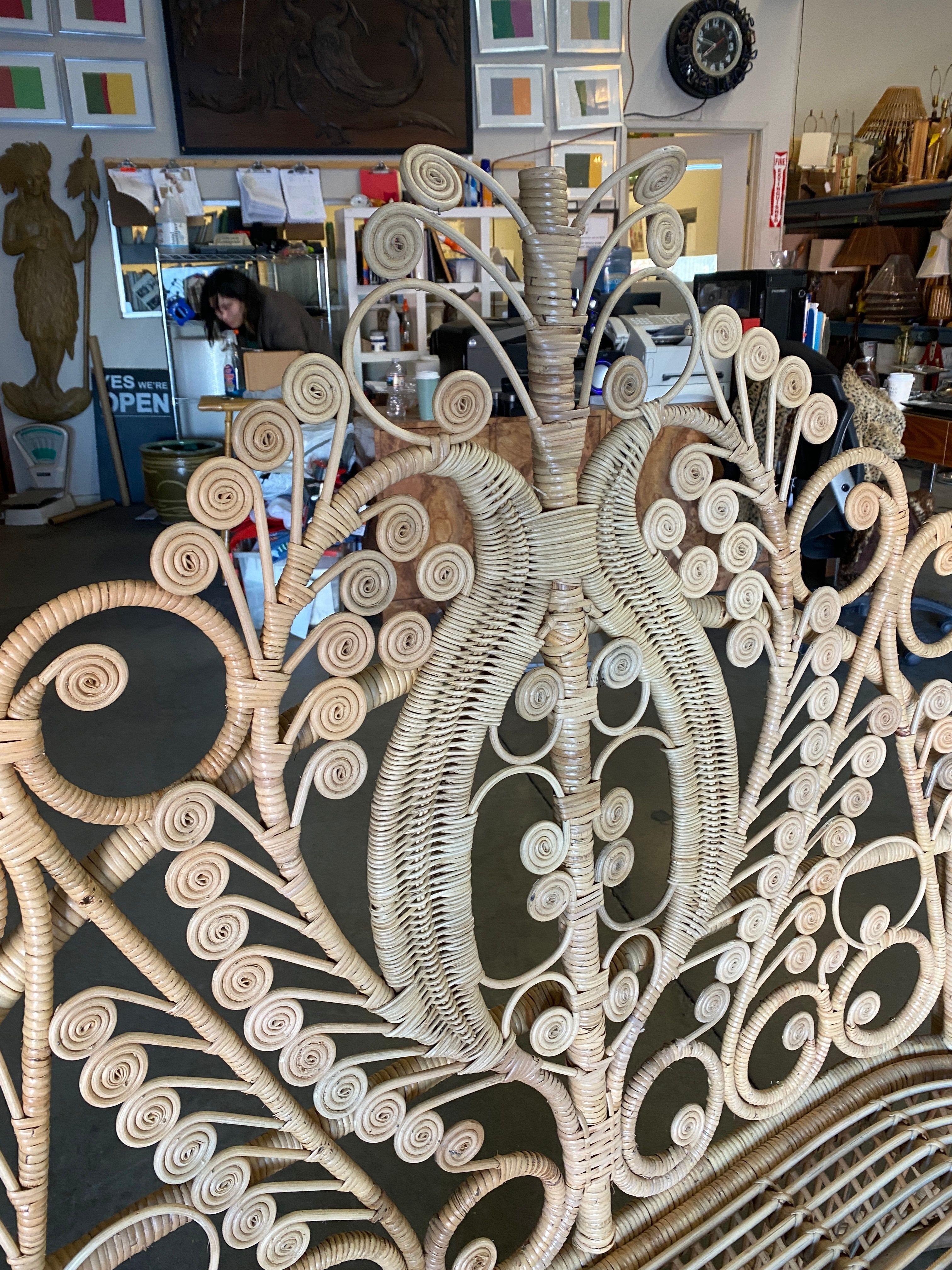 Late 20th Century Restored Scrolling Stick Rattan and Wicker Settee