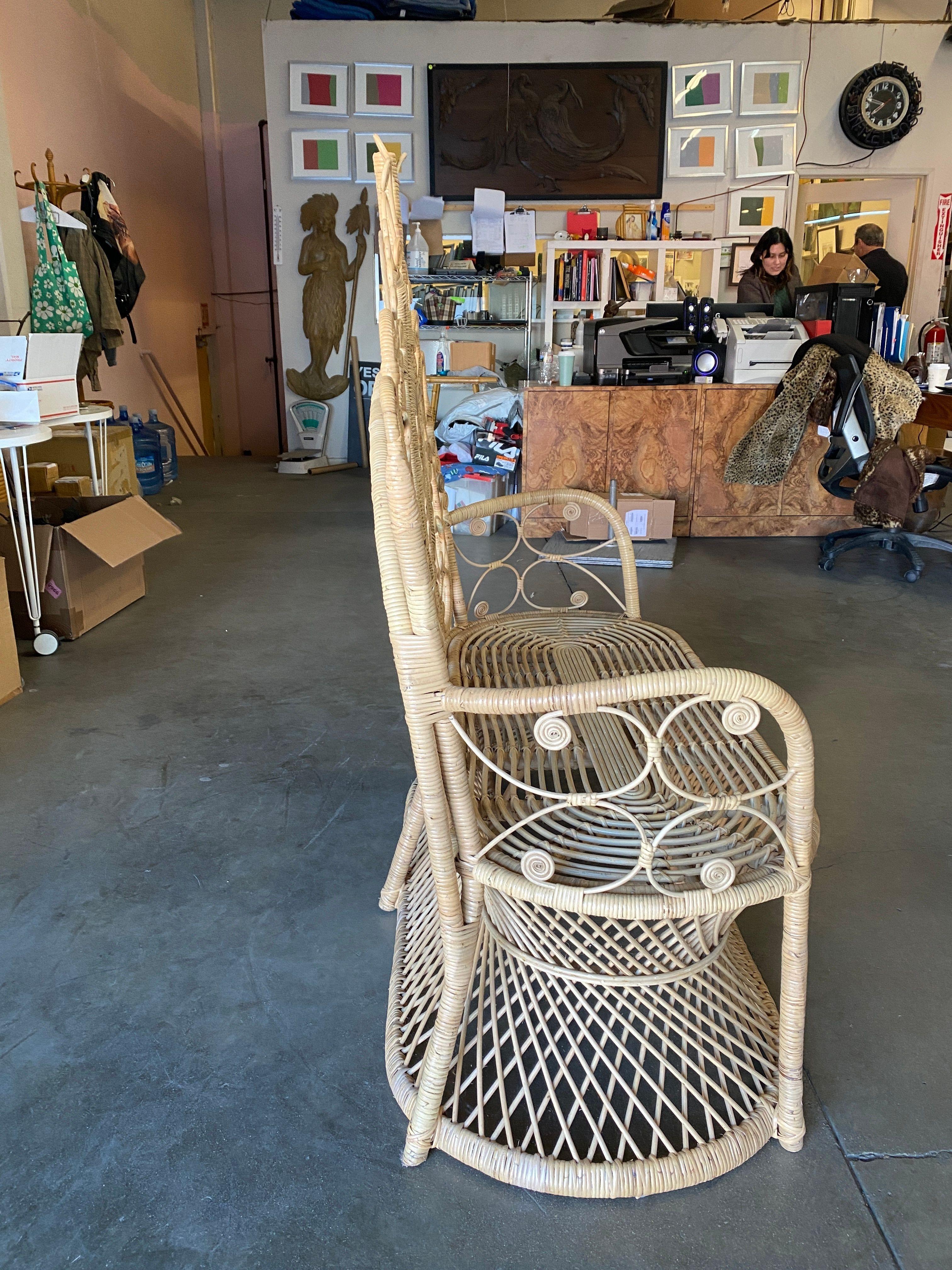 Restored Scrolling Stick Rattan and Wicker Settee 2
