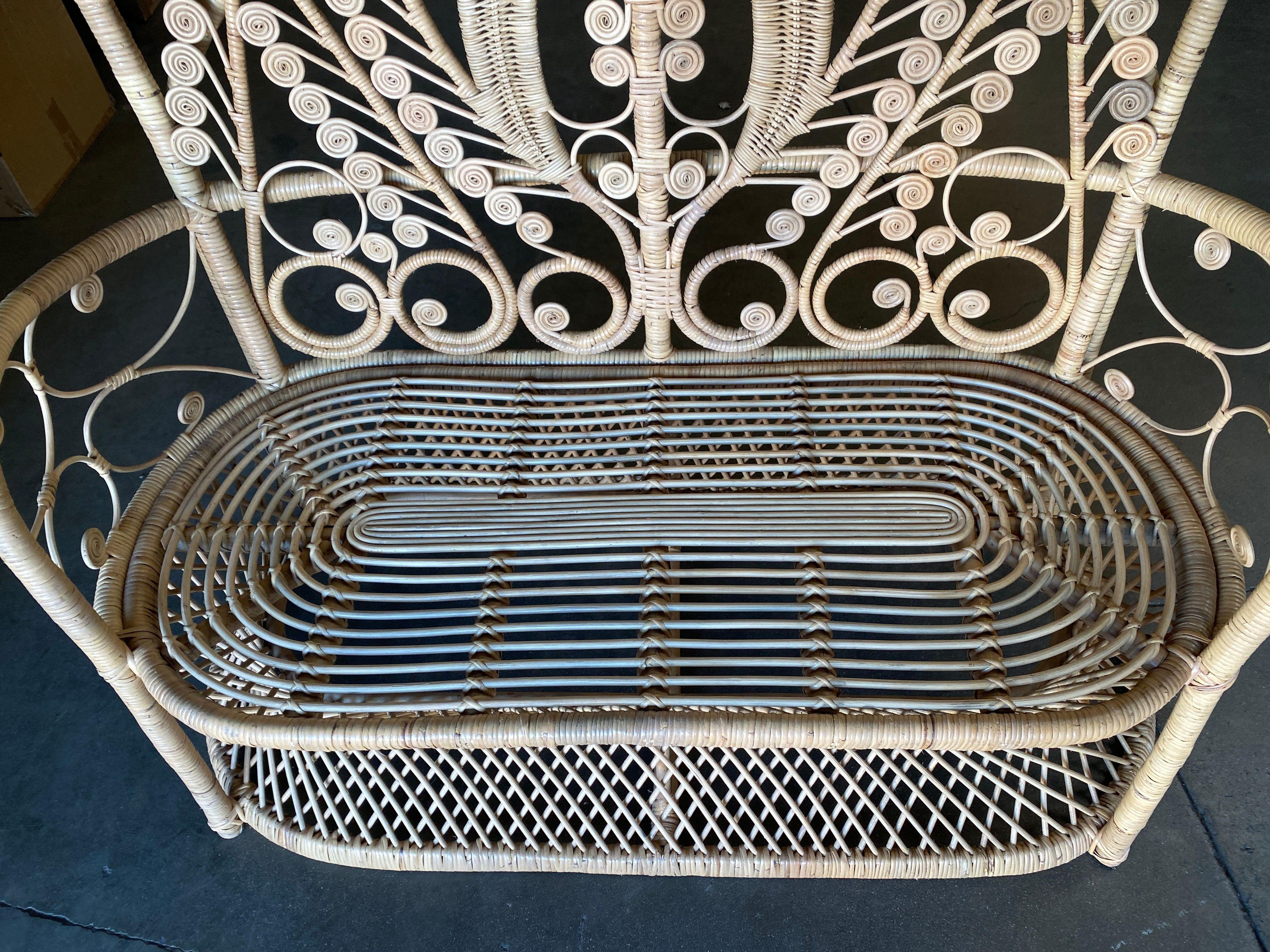Restored Scrolling Stick Rattan and Wicker Settee 4