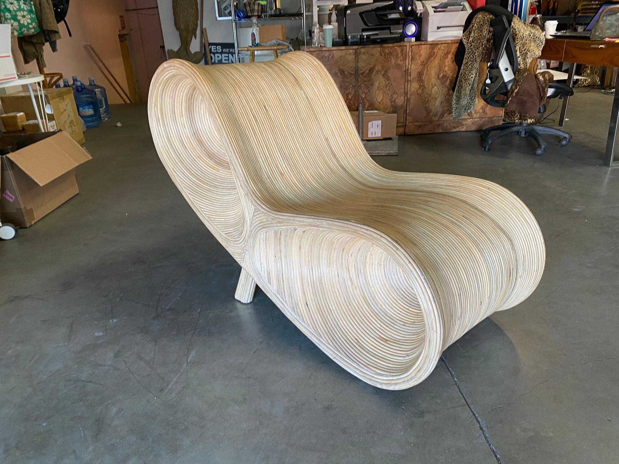 Restored Sculptural Split Reed Rattan Lounge Chair by Betty Cobonpue In Excellent Condition In Van Nuys, CA