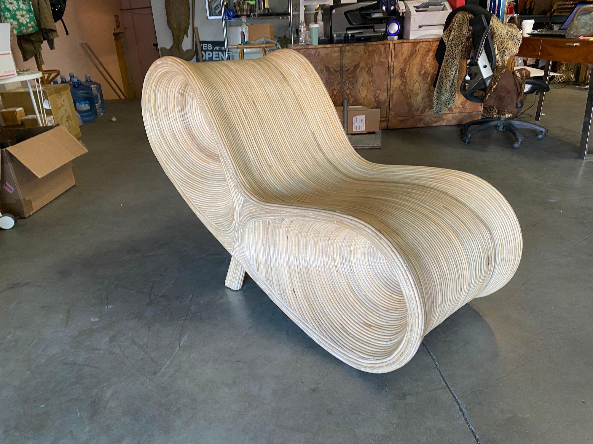 Restored Sculptural Split Reed Rattan Lounge Chair by Betty Cobonpue In Excellent Condition For Sale In Van Nuys, CA