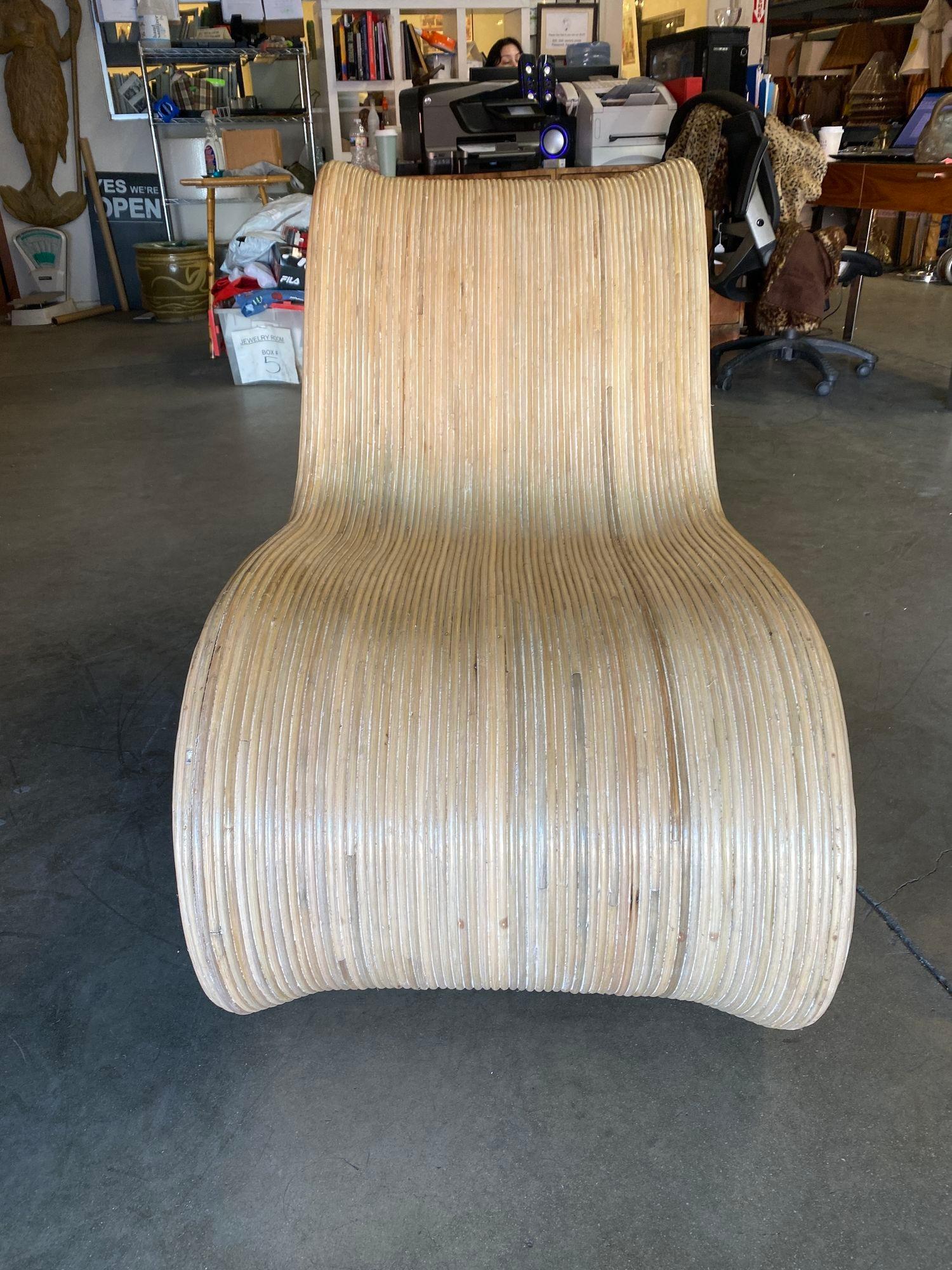 Late 20th Century Restored Sculptural Split Reed Rattan Lounge Chair by Betty Cobonpue