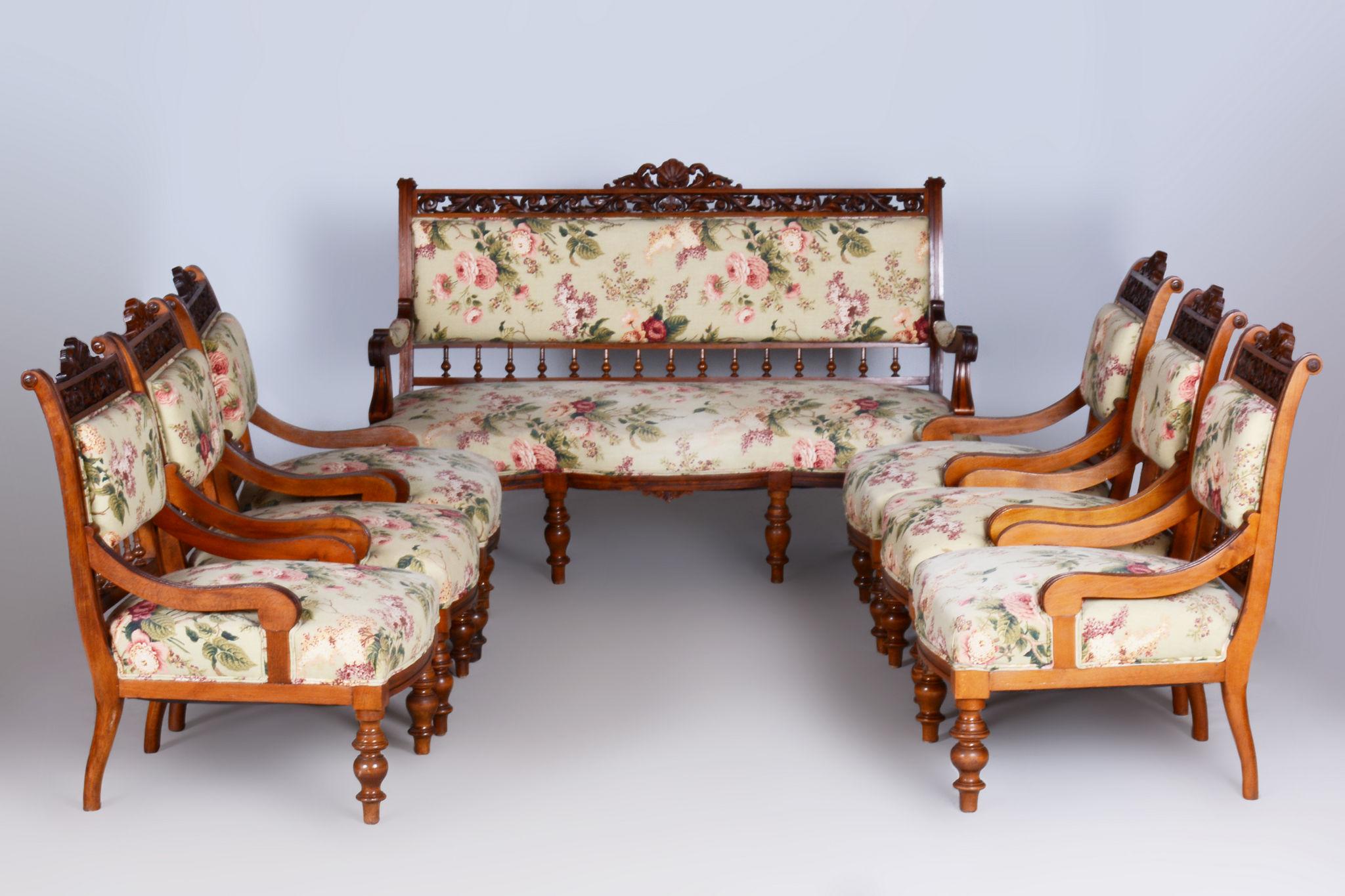 Restauriertes Sitzmöbel-Set, Historie, Buche, Nussbaum, Tschechien, 1890er Jahre im Angebot 3