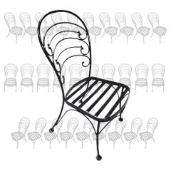 Restored Set of 30 Mid-century Black Iron French Café Style Patio "Ribcage" Chai